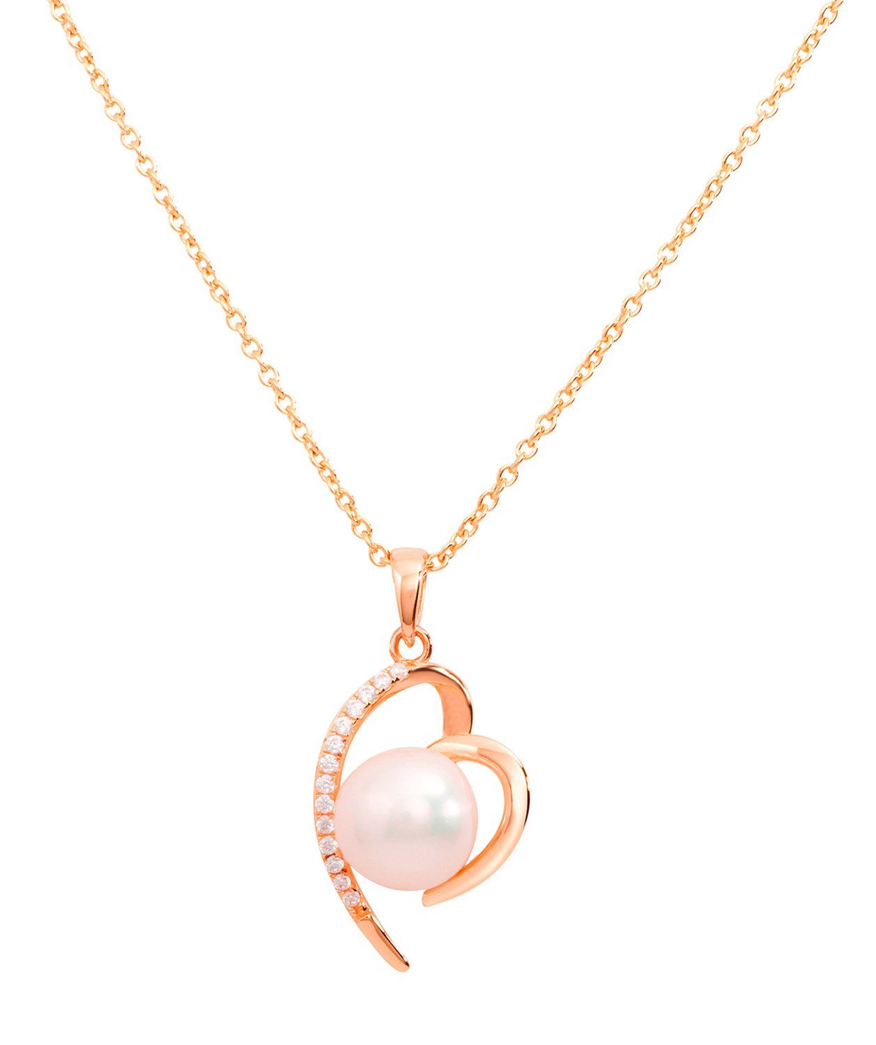Pearl Heart Necklace in White, Yellow or Rose Gold