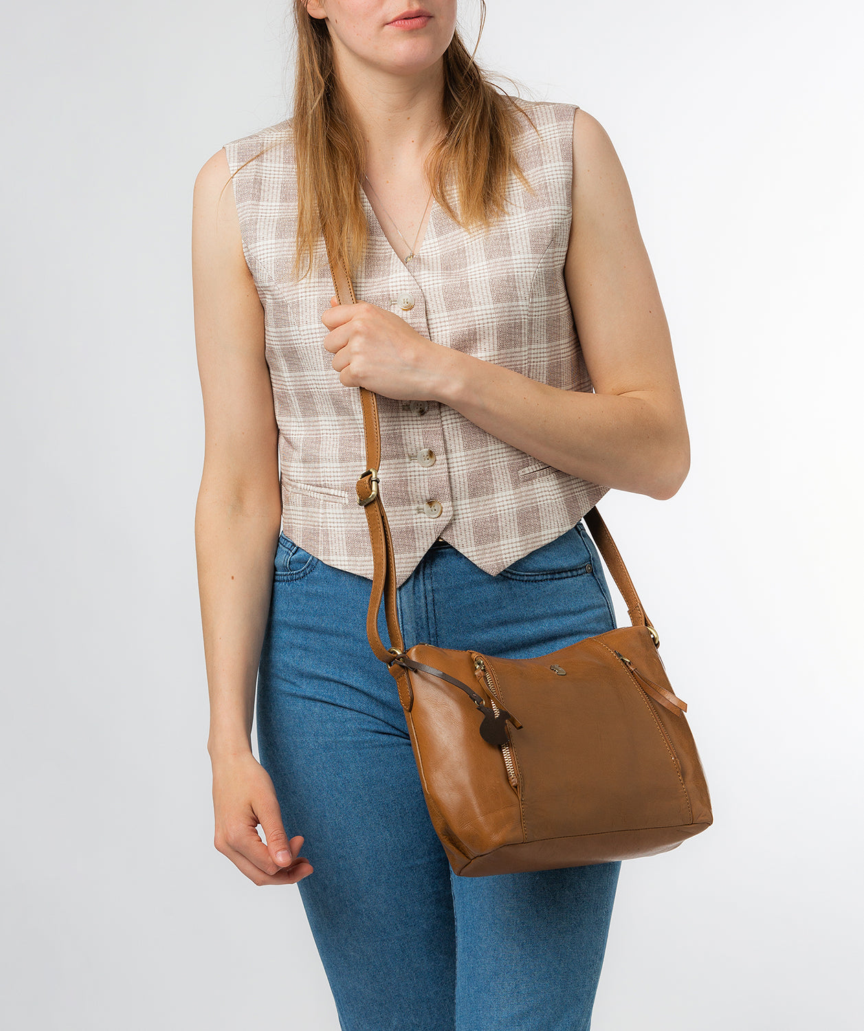 Conkca London Originals Collection #product-type#: 'Esta' Dark Tan Leather Cross Body Bag