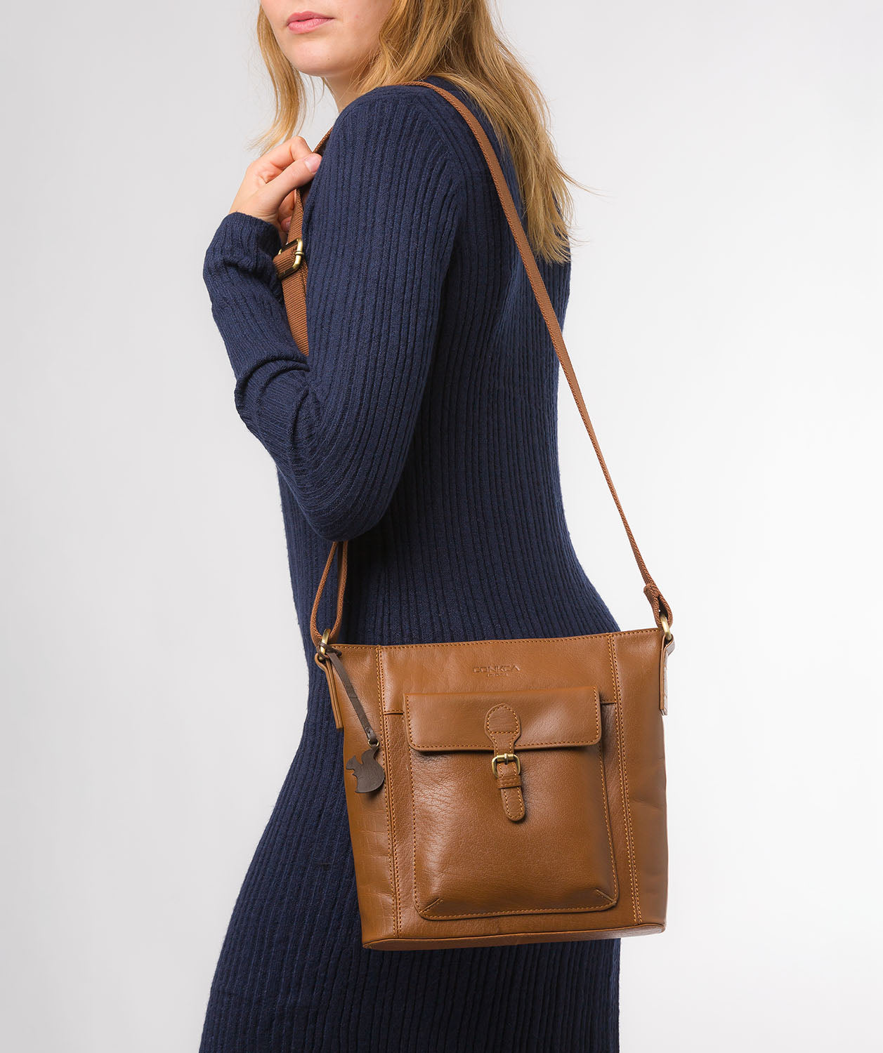 Conkca London Originals Collection #product-type#: 'Vonda' Dark Tan Leather Cross Body Bag