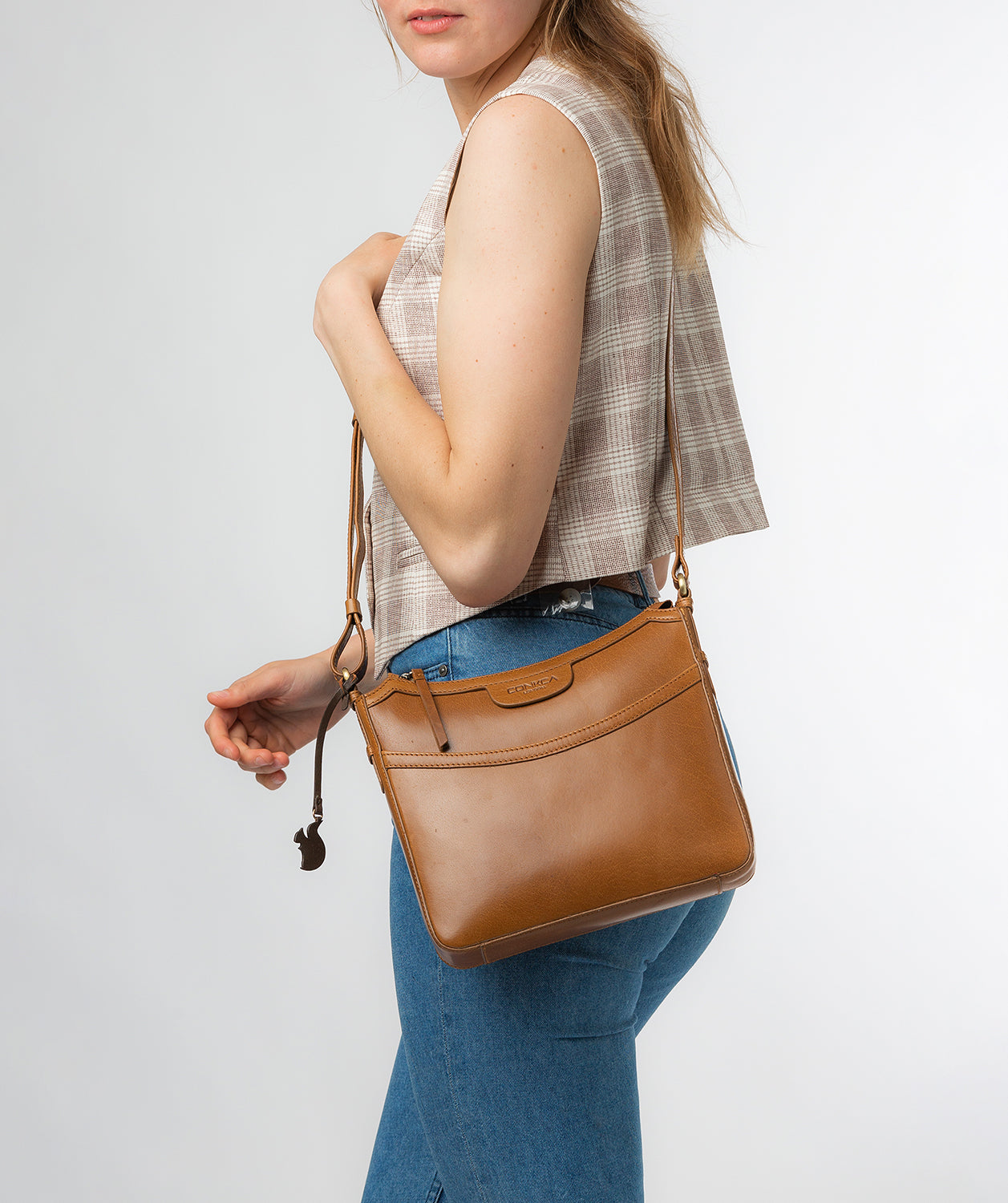 Conkca London Originals Collection Bags: 'Tamara' Dark Tan Leather Cross Body Bag