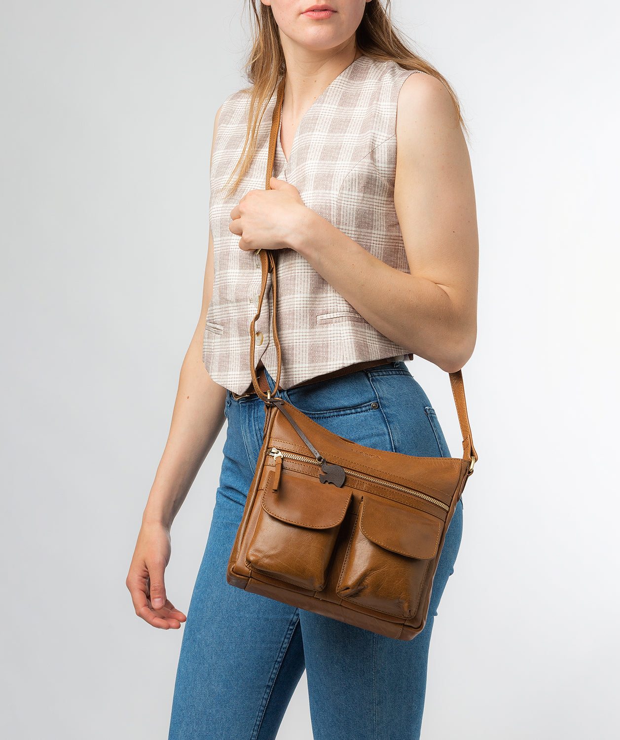 Conkca London Originals Collection #product-type#: 'Bon' Dark Tan Leather Cross Body Bag