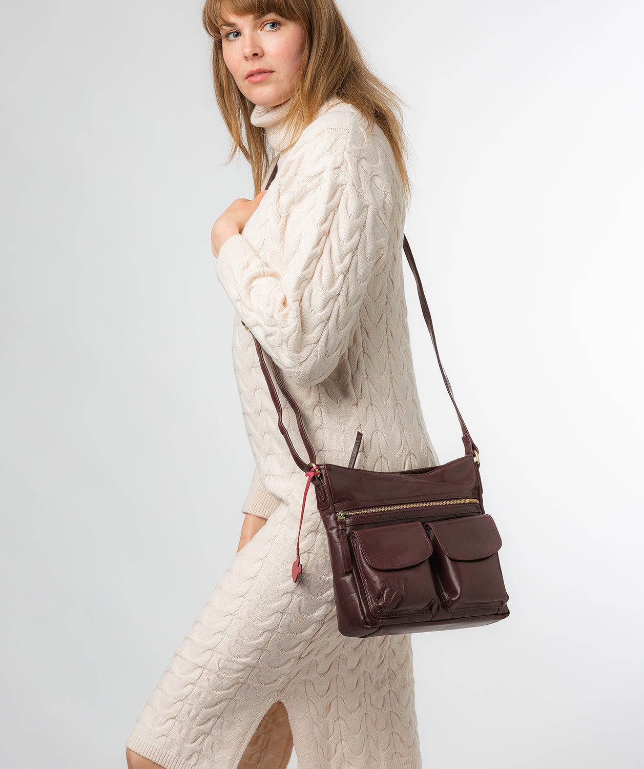 Conkca London Originals Collection #product-type#: 'Bon' Plum Leather Cross Body Bag