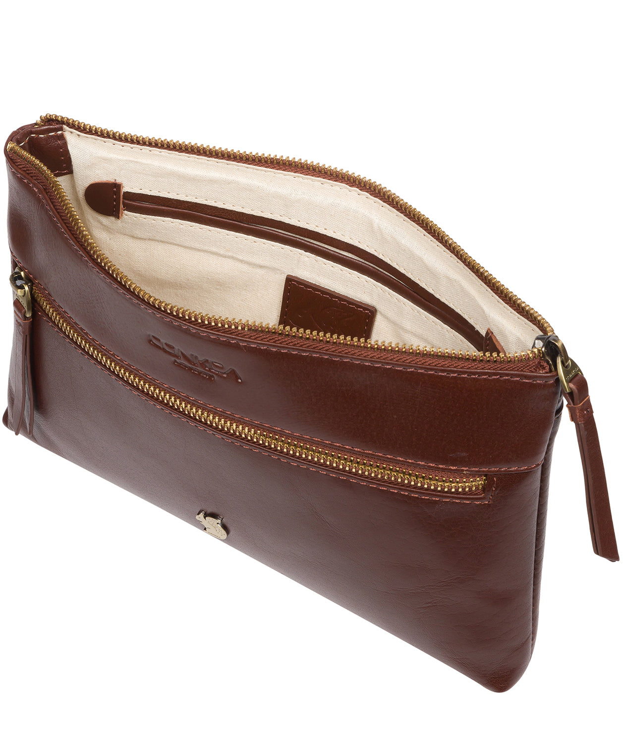 Conkca London Originals Collection Bags: 'Minnow' Conker Brown Leather Cross Body Clutch Bag