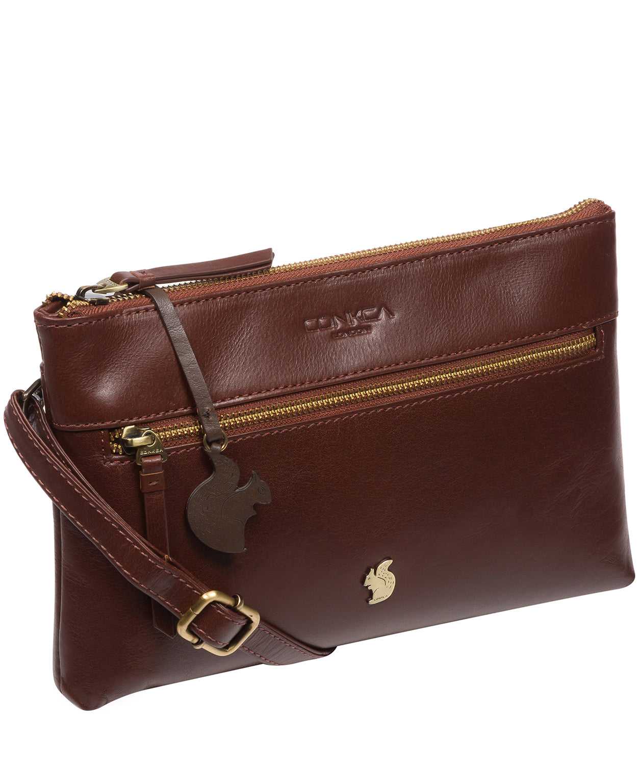 Conkca London Originals Collection Bags: 'Minnow' Conker Brown Leather Cross Body Clutch Bag