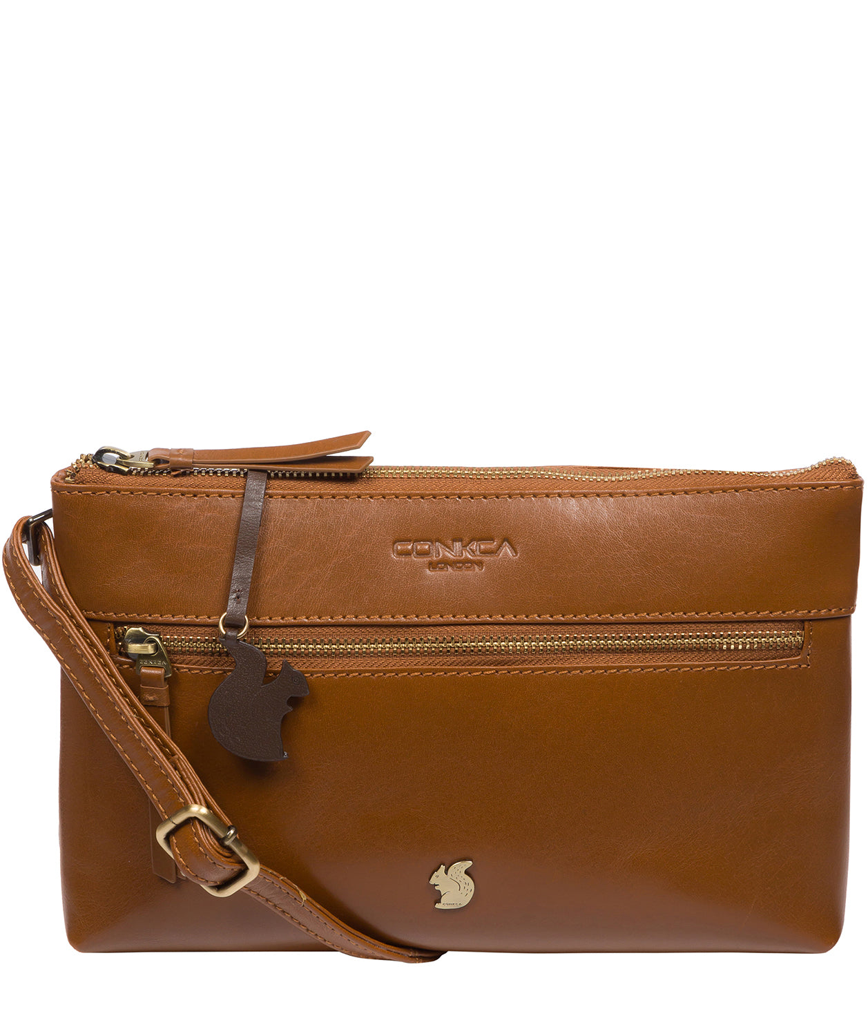 Conkca London Originals Collection Bags: 'Minnow' Dark Tan Leather Cross Body Clutch Bag