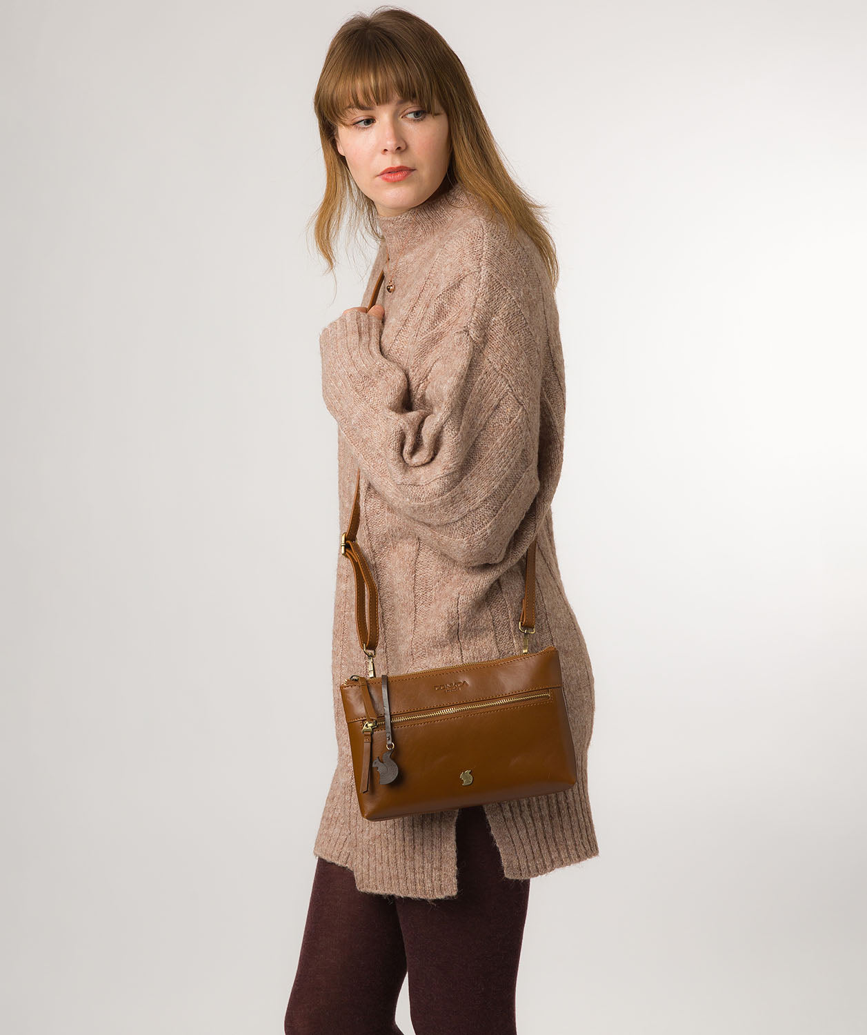 Conkca London Originals Collection Bags: 'Minnow' Dark Tan Leather Cross Body Clutch Bag