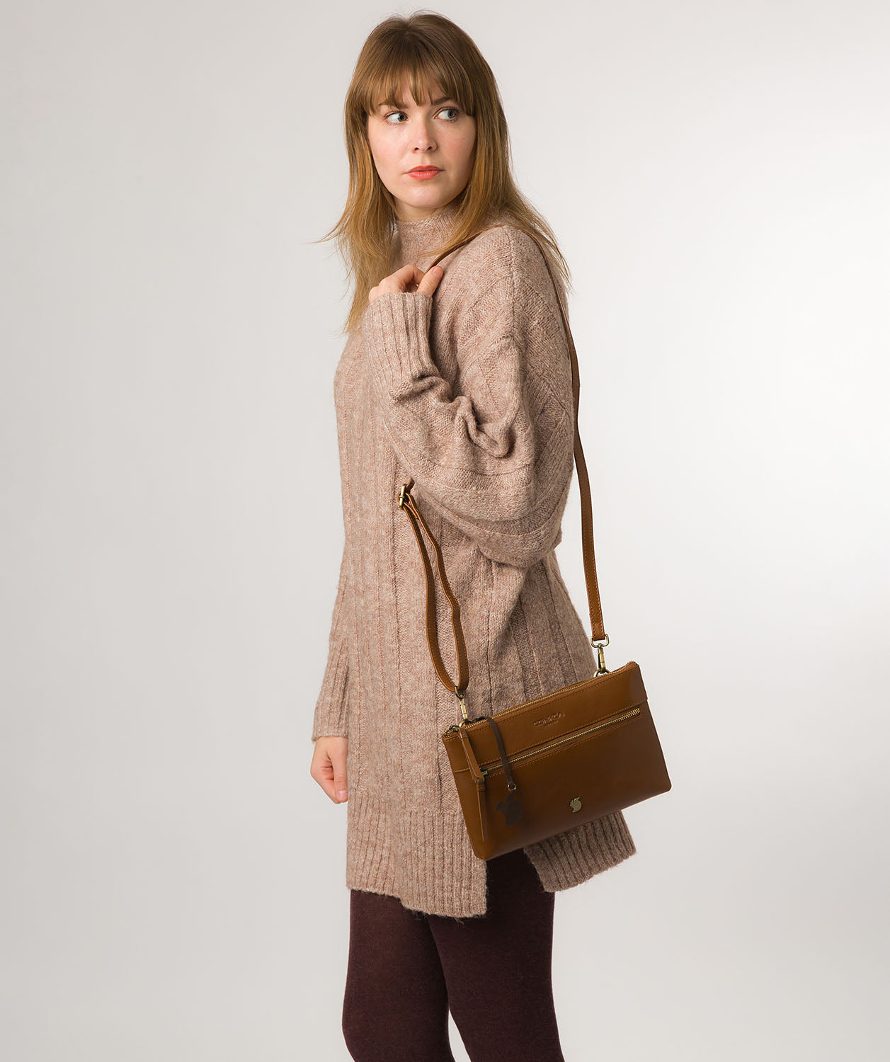 Conkca London Originals Collection Bags: 'Minnow' Dark Tan Leather Cross Body Clutch Bag