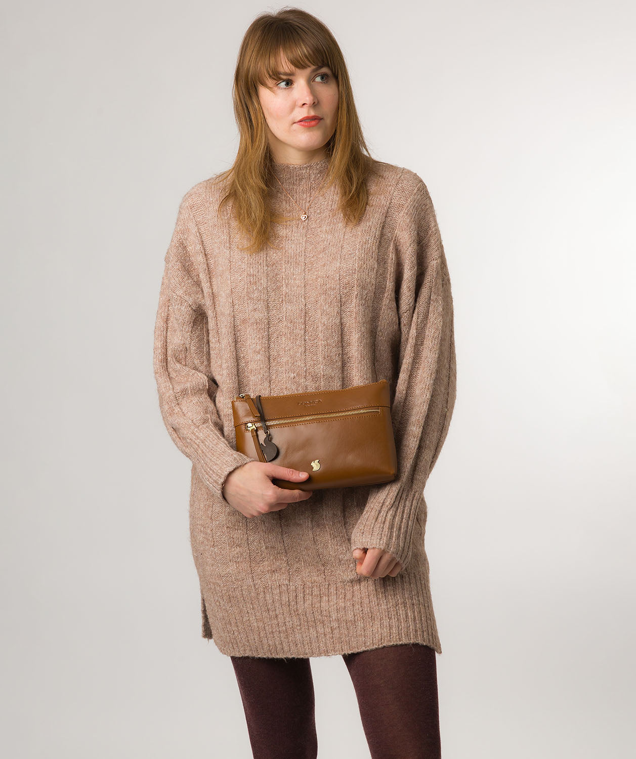 Conkca London Originals Collection Bags: 'Minnow' Dark Tan Leather Cross Body Clutch Bag