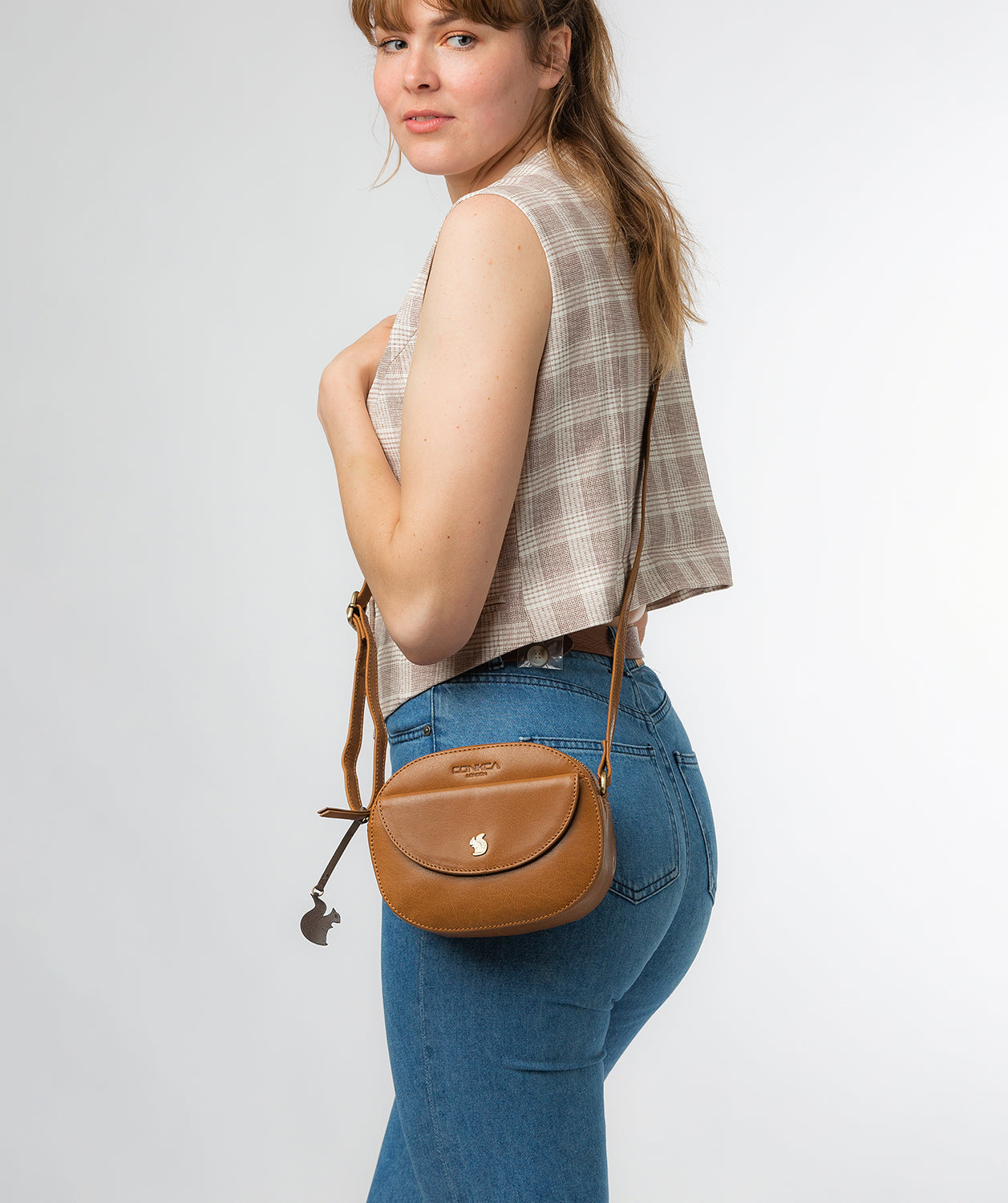 Conkca London Originals Collection Bags: 'Una' Dark Tan Leather Cross Body Bag