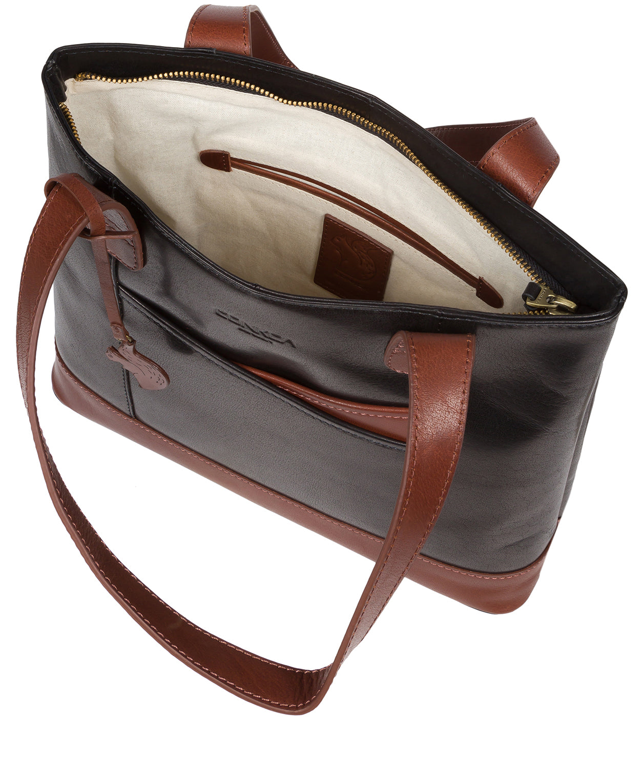 Conkca London Originals Collection Bags: 'Little Patience' Black & Conker Brown Leather Tote Bag