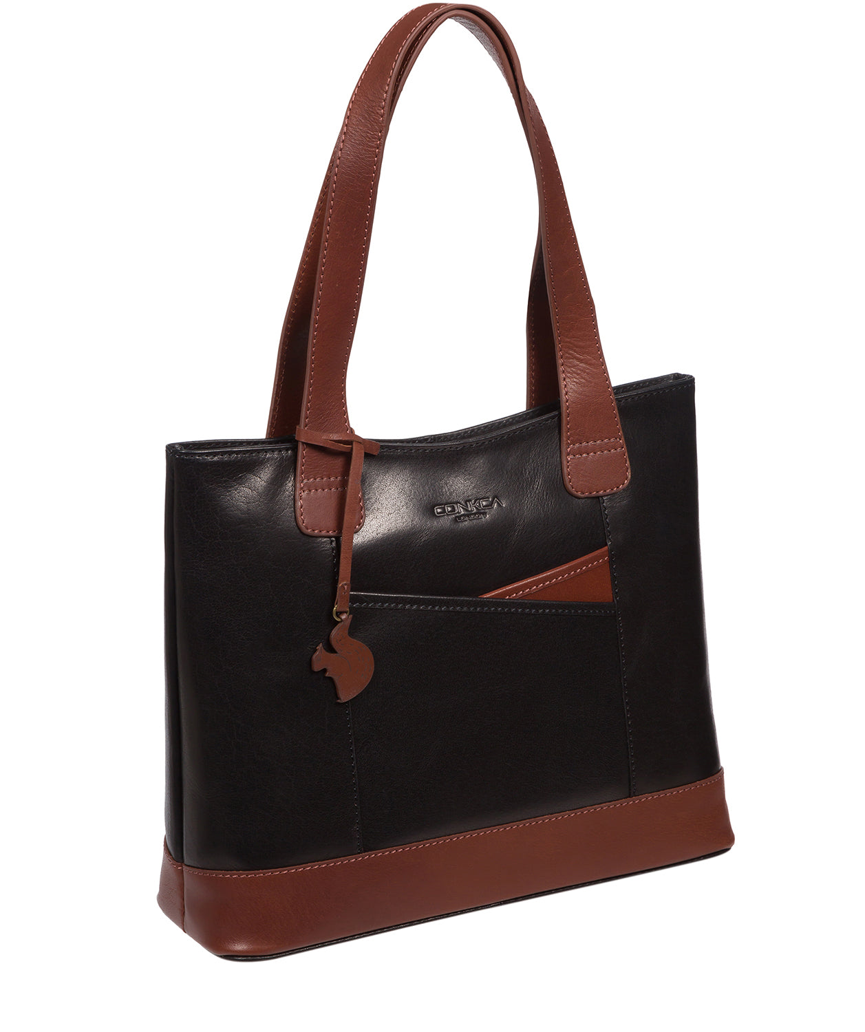 Conkca London Originals Collection Bags: 'Little Patience' Black & Conker Brown Leather Tote Bag