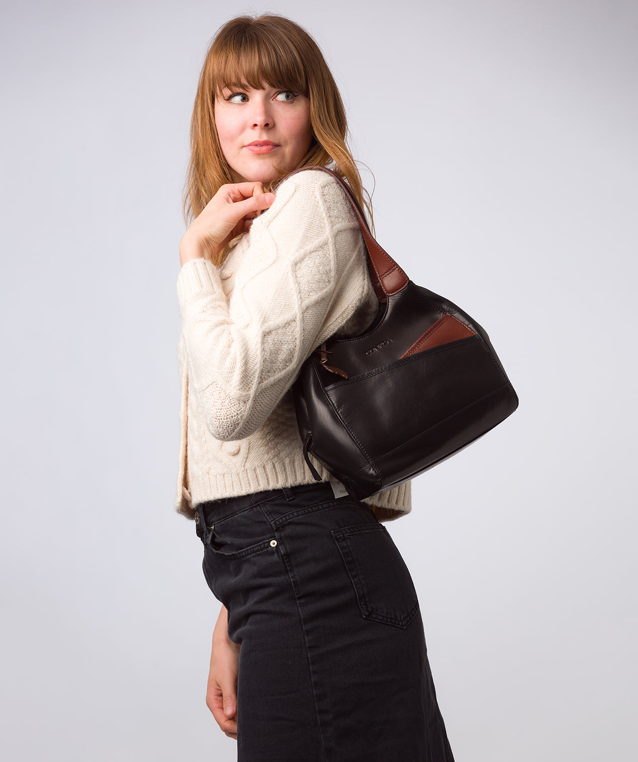 'Juliet' Black & Conker Brown Leather Handbag