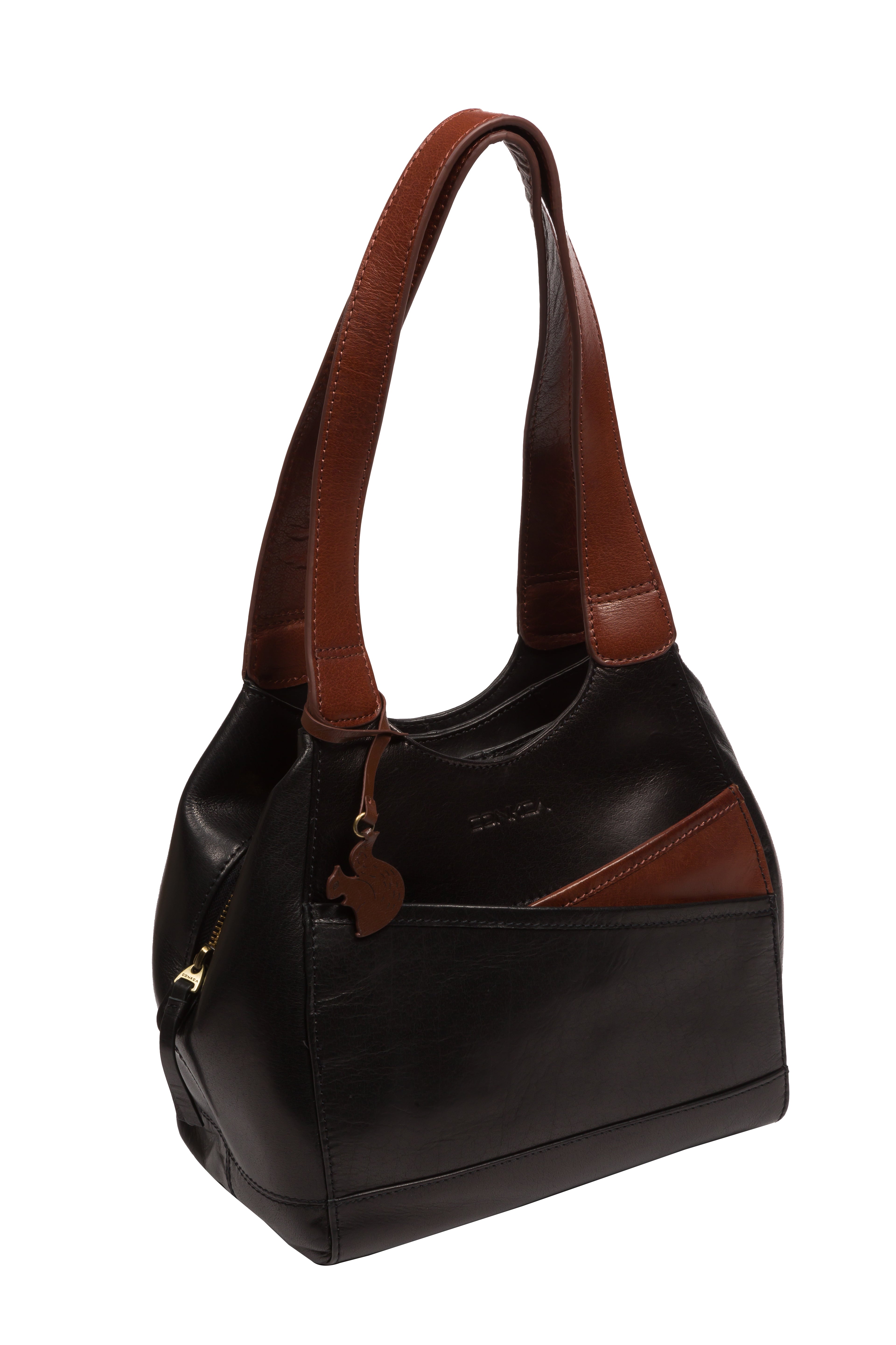 'Juliet' Black & Conker Brown Leather Handbag