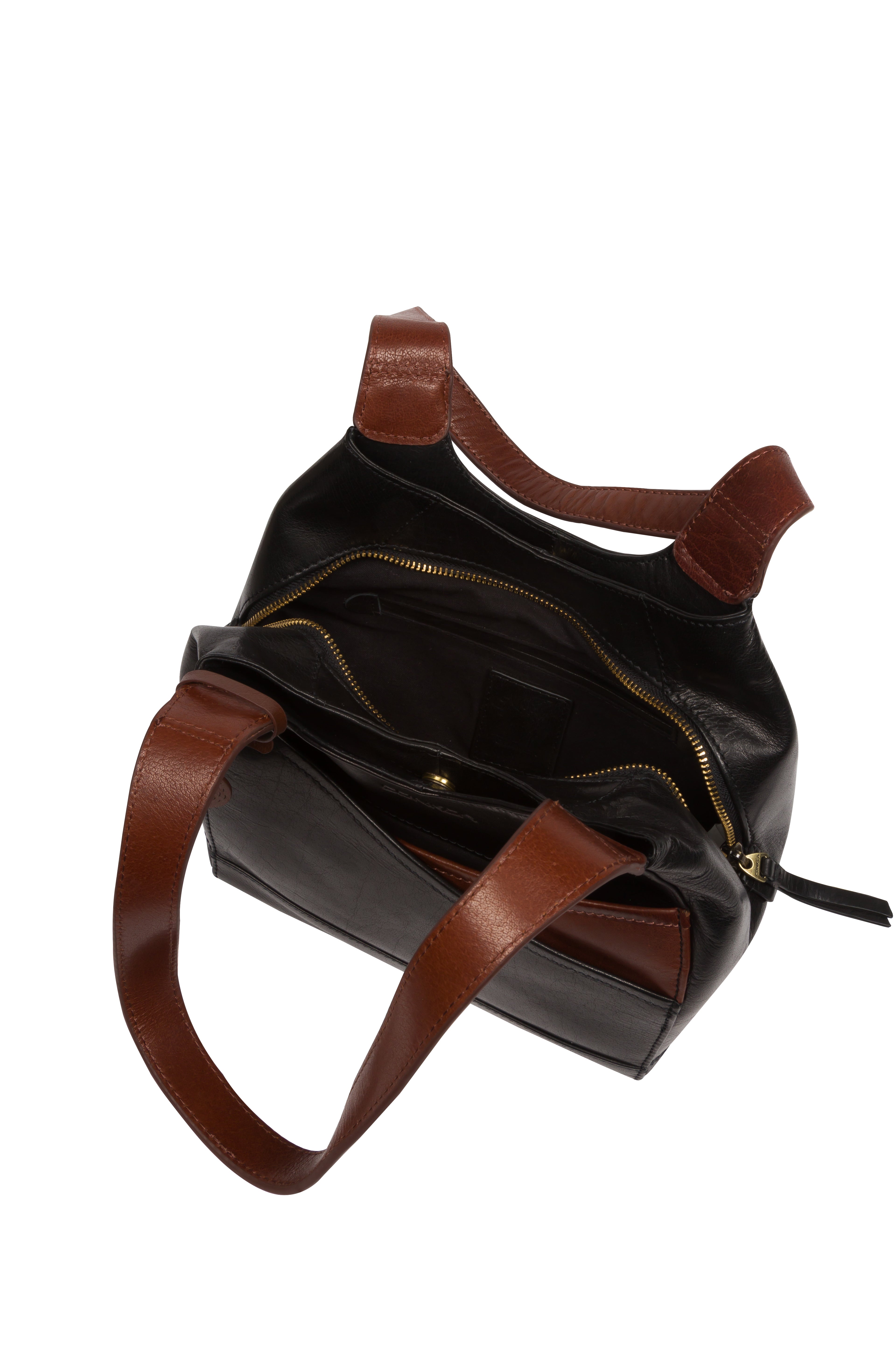 'Juliet' Black & Conker Brown Leather Handbag