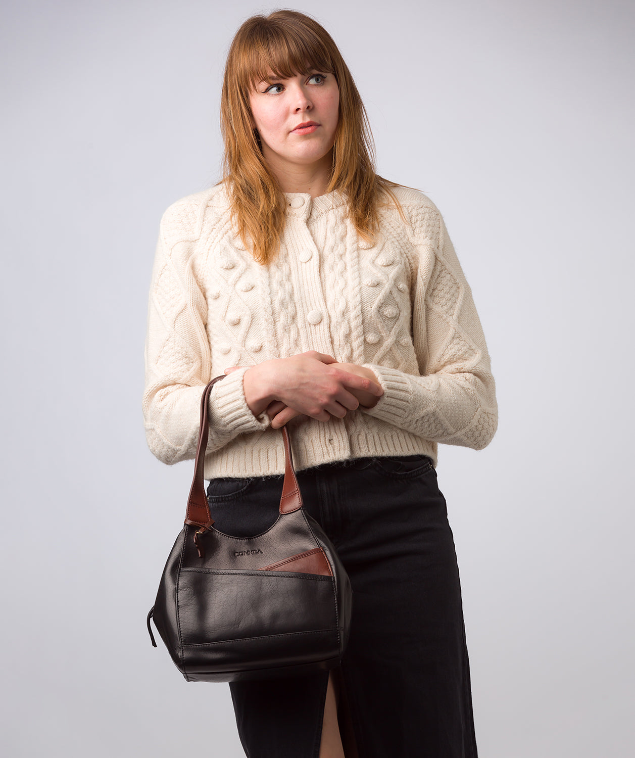 'Juliet' Black & Conker Brown Leather Handbag