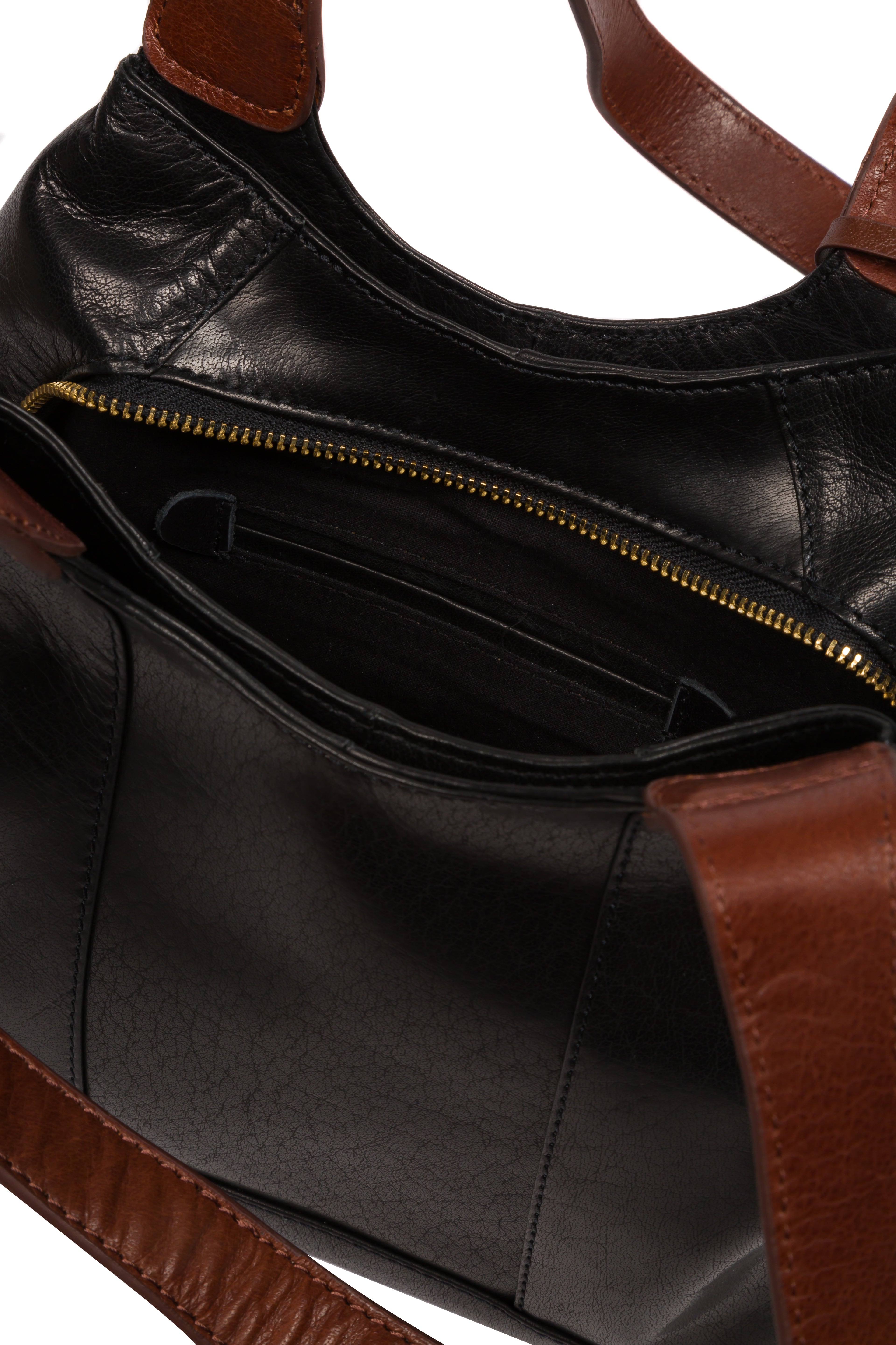 'Juliet' Black & Conker Brown Leather Handbag