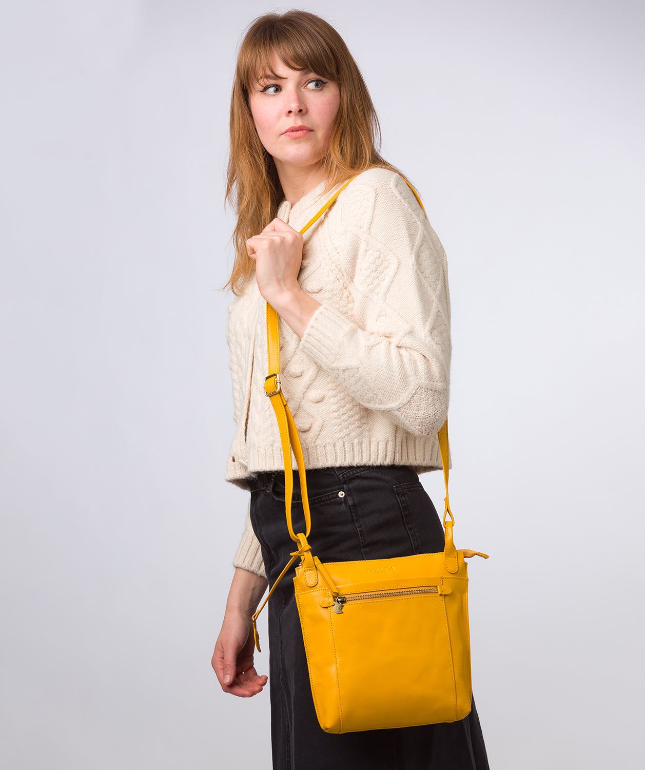 'Rego' Lemon Drop Leather Cross Body Bag