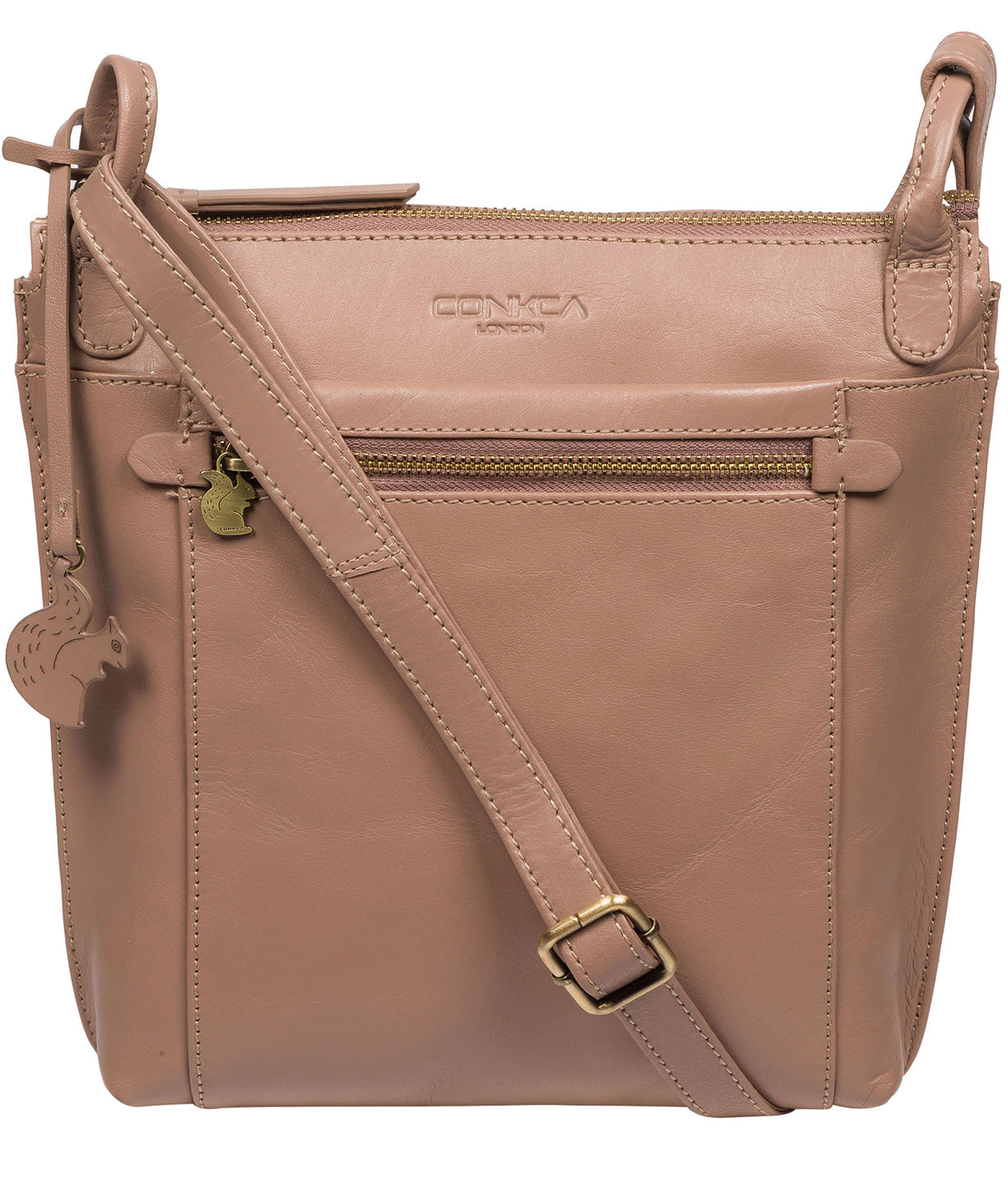 Conkca London Originals Collection Bags: 'Rego' Natural Taupe Leather Cross Body Bag