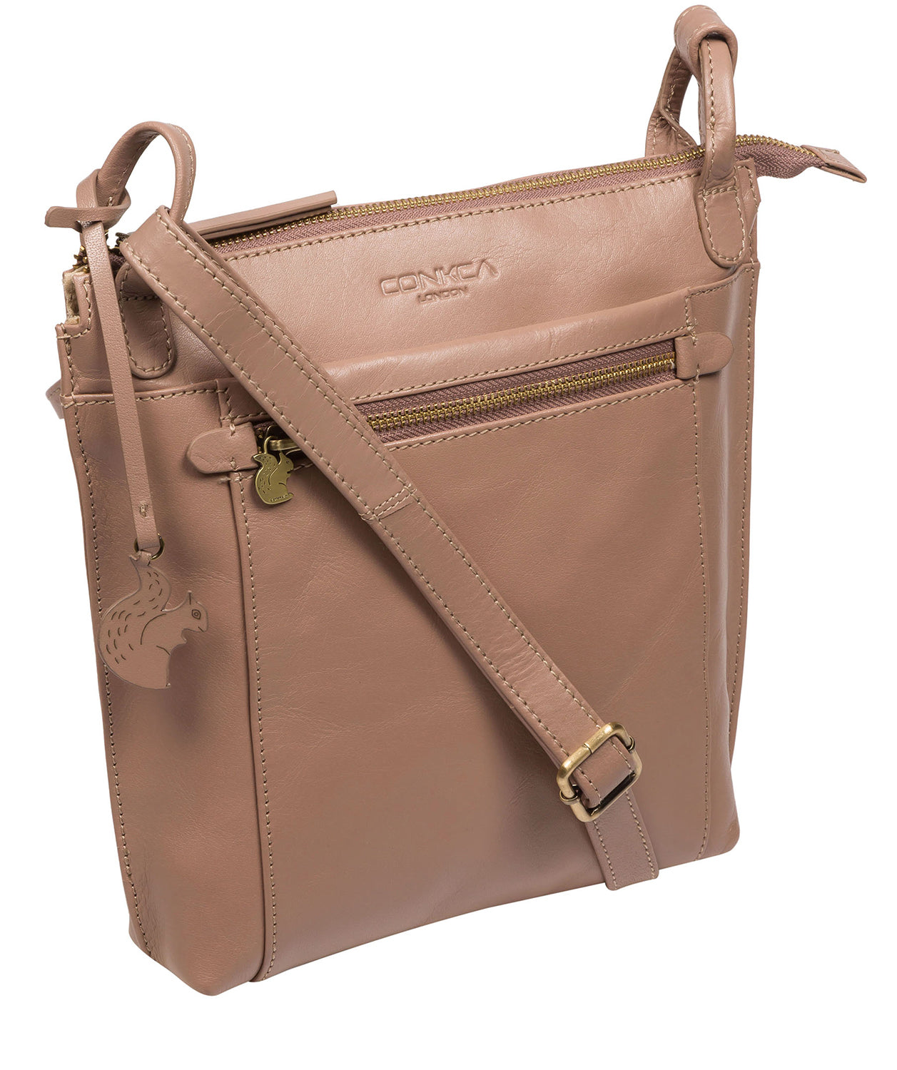 Conkca London Originals Collection Bags: 'Rego' Natural Taupe Leather Cross Body Bag