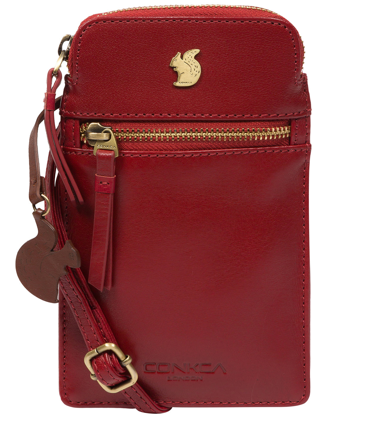 Conkca London Originals Collection Bags: 'Bambino' Chilli Pepper Leather Cross Body Phone Bag