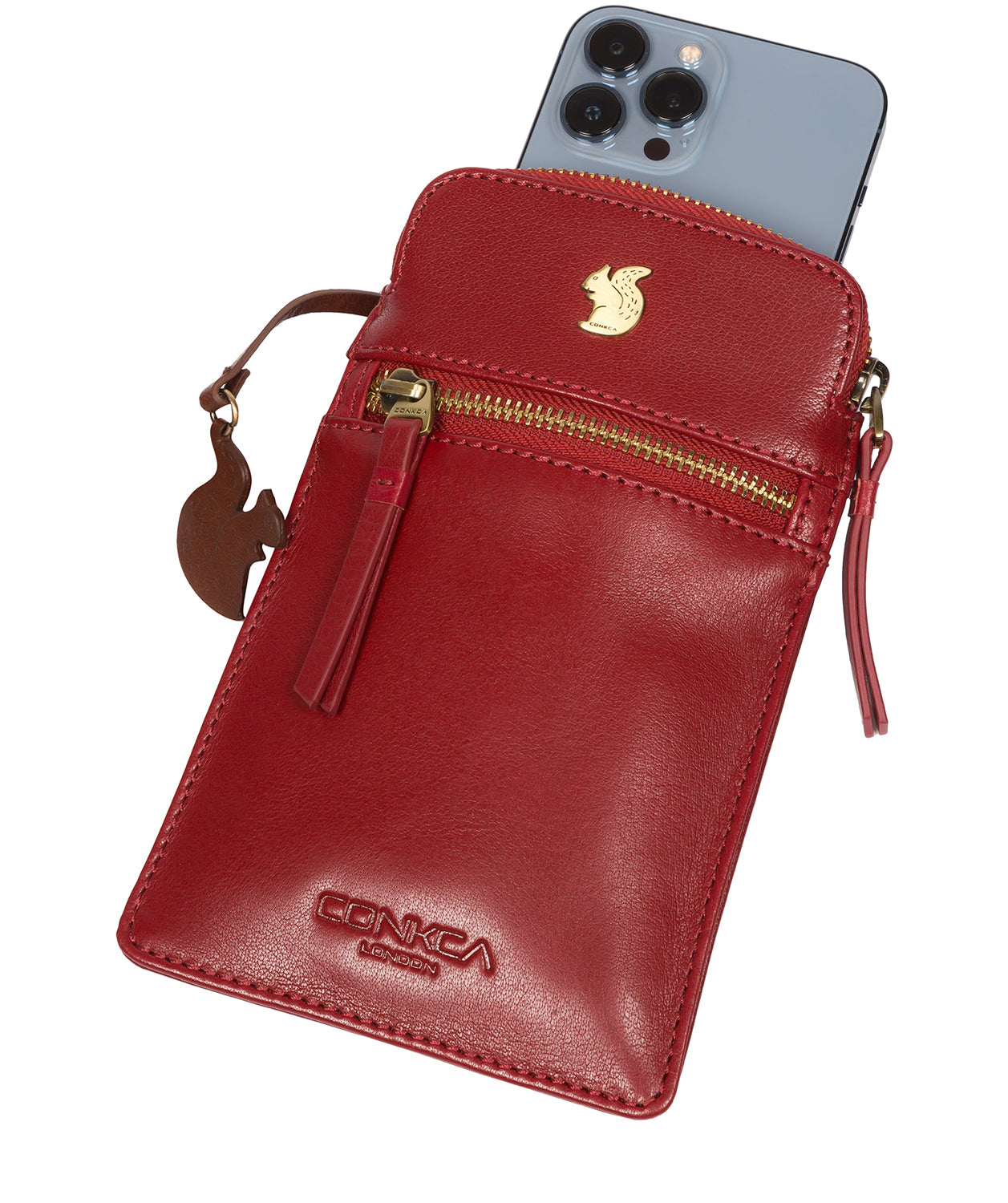 Conkca London Originals Collection Bags: 'Bambino' Chilli Pepper Leather Cross Body Phone Bag