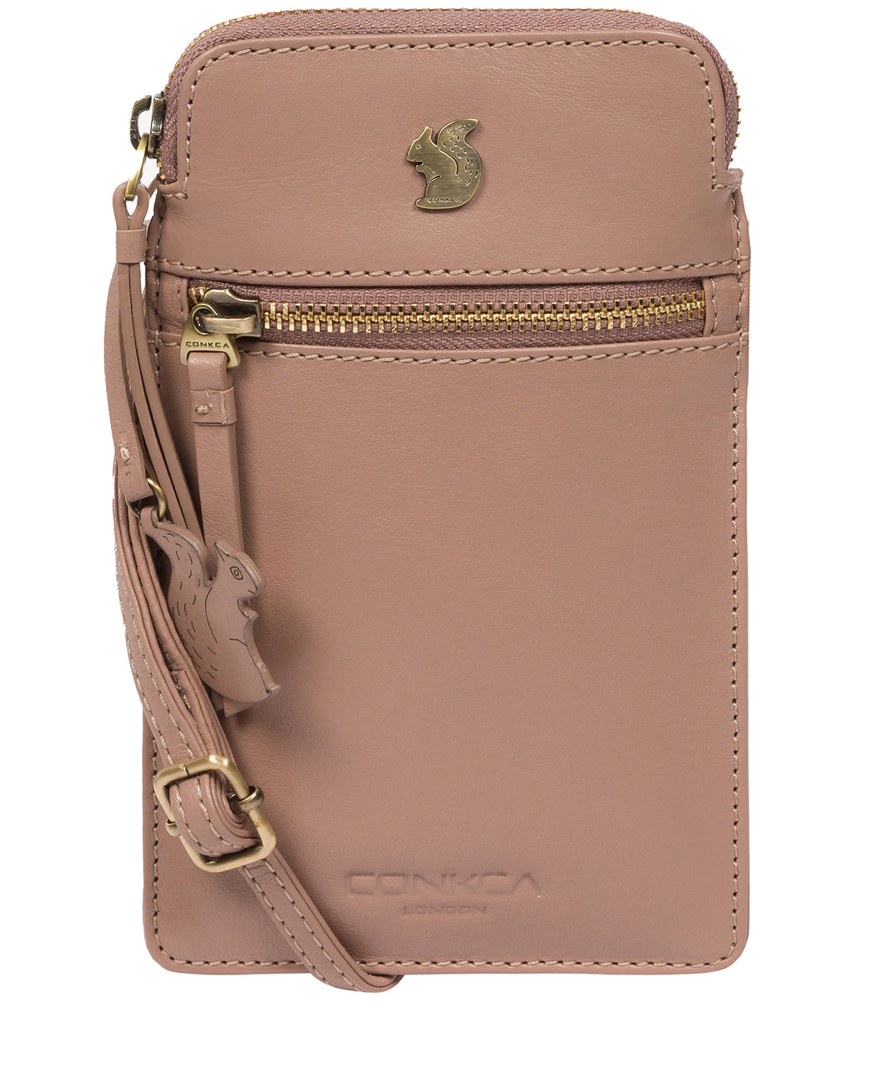 Conkca London Originals Collection Bags: 'Bambino' Natural Taupe Leather Cross Body Phone Bag