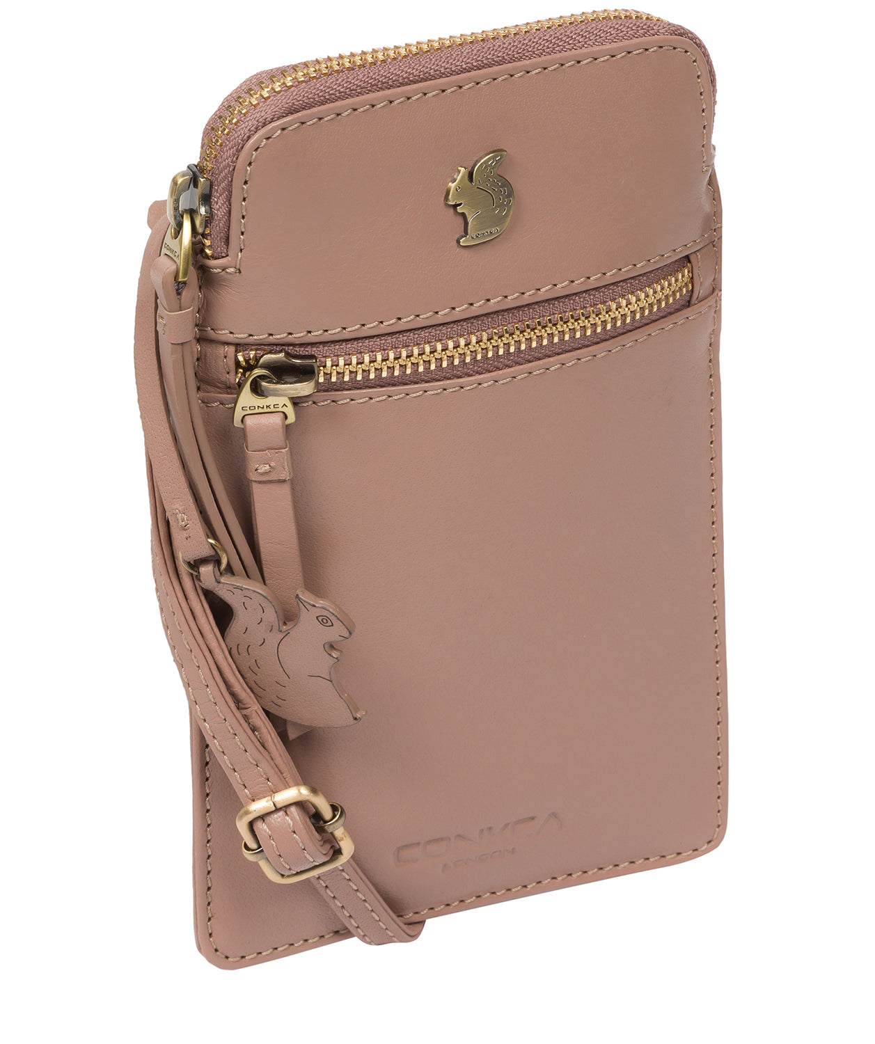 Conkca London Originals Collection Bags: 'Bambino' Natural Taupe Leather Cross Body Phone Bag