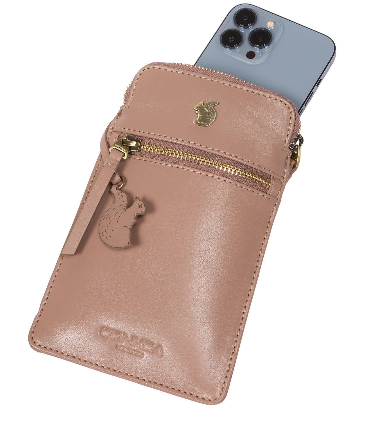 Conkca London Originals Collection Bags: 'Bambino' Natural Taupe Leather Cross Body Phone Bag