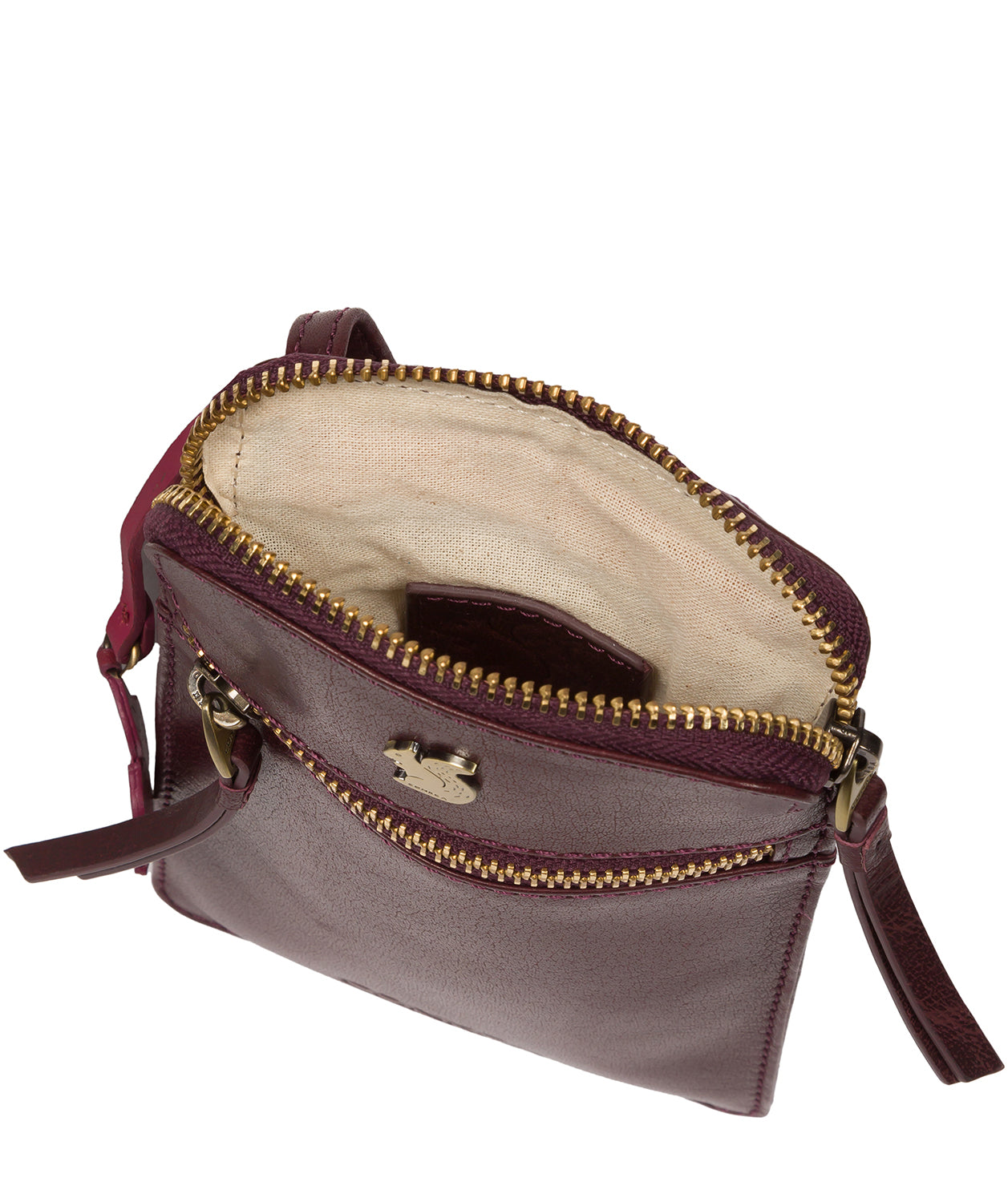 Conkca London Originals Collection Bags: 'Bambino' Plum Leather Cross Body Phone Bag