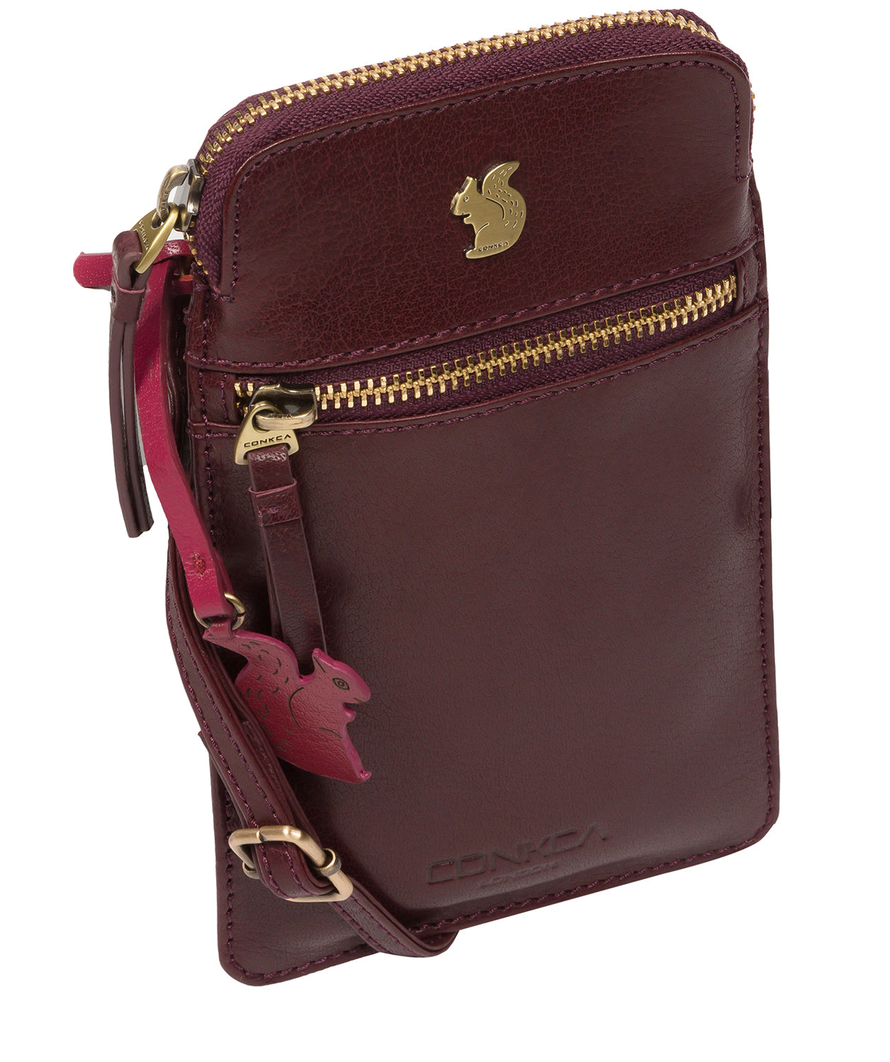 Conkca London Originals Collection Bags: 'Bambino' Plum Leather Cross Body Phone Bag