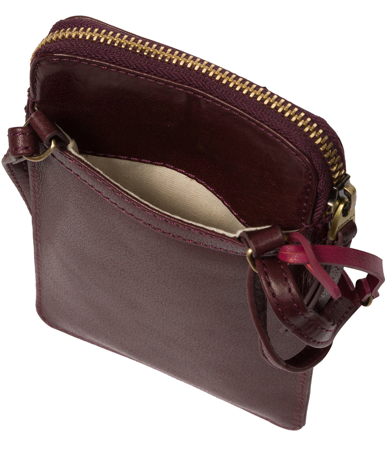 Conkca London Originals Collection Bags: 'Bambino' Plum Leather Cross Body Phone Bag