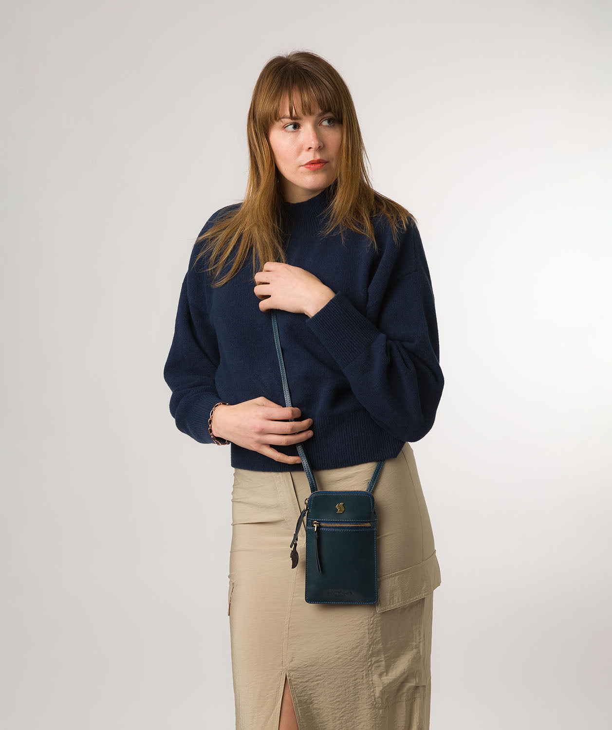 Conkca London Originals Collection Bags: 'Bambino' Snorkel Blue Leather Cross Body Phone Bag