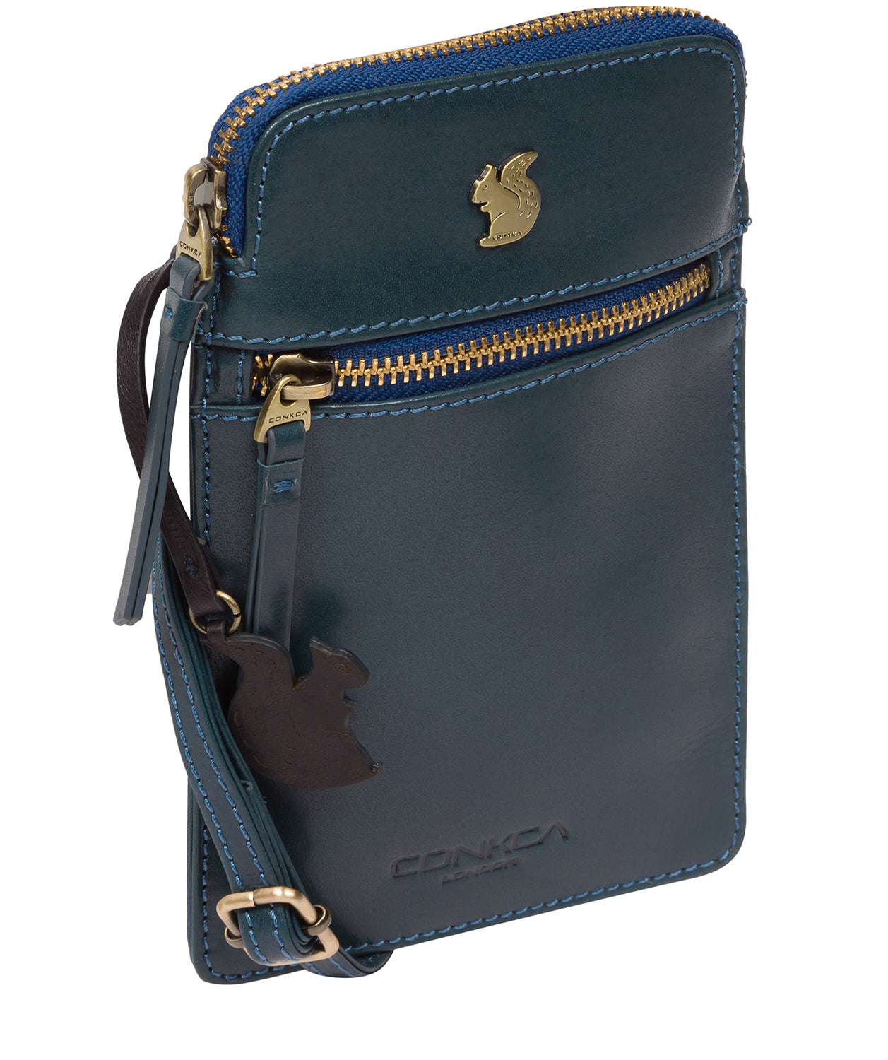 Conkca London Originals Collection Bags: 'Bambino' Snorkel Blue Leather Cross Body Phone Bag