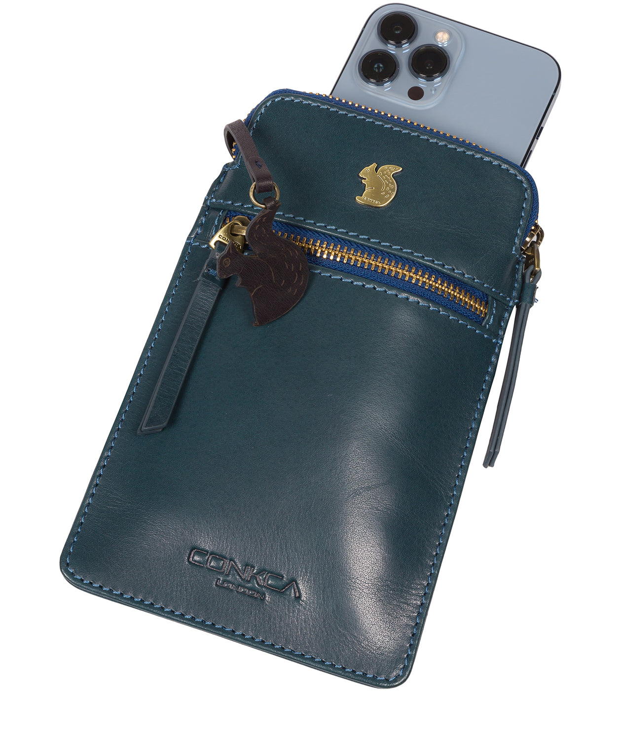 Conkca London Originals Collection Bags: 'Bambino' Snorkel Blue Leather Cross Body Phone Bag