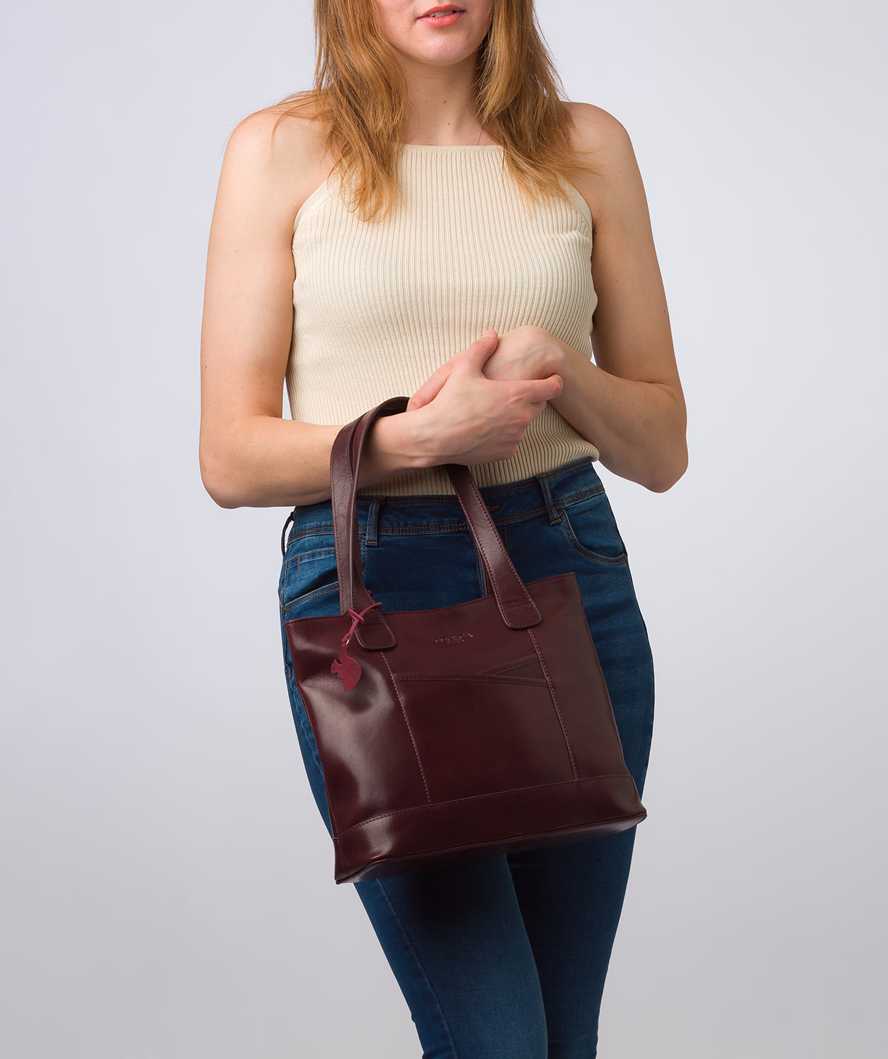 'Little Patience' Plum Leather Tote Bag