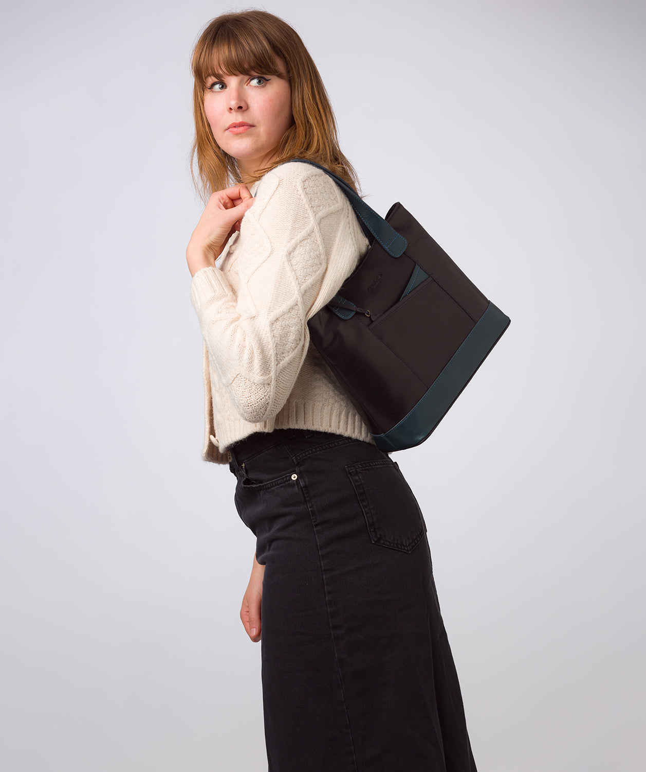 'Little Patience' Snorkel Blue & Navy Blue Leather Tote Bag