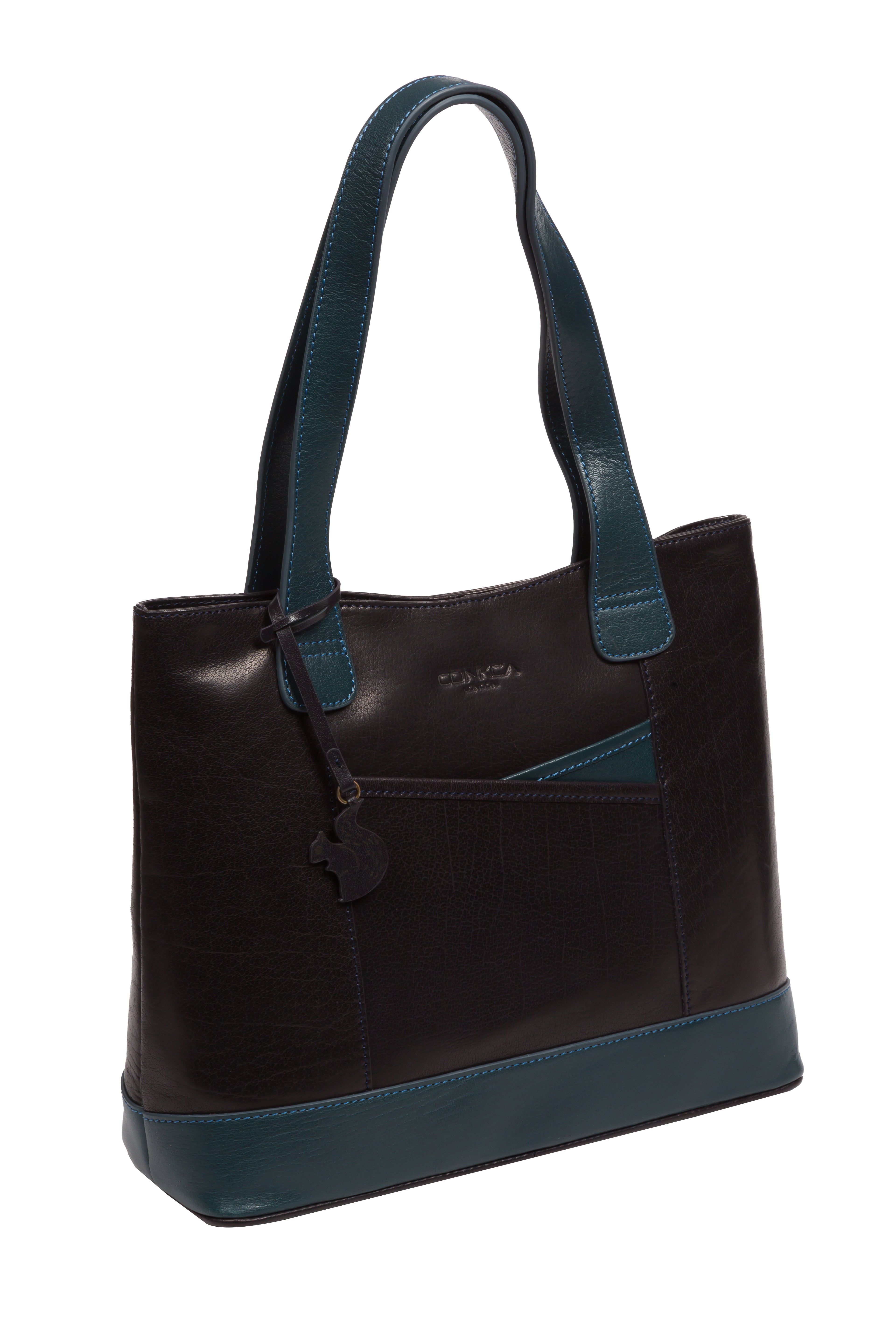 'Little Patience' Snorkel Blue & Navy Blue Leather Tote Bag