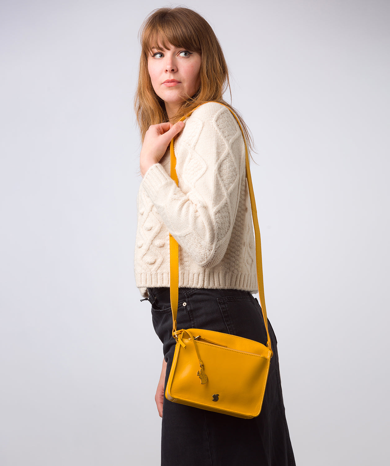 'Aurora' Lemon Drop Leather Cross Body Bag