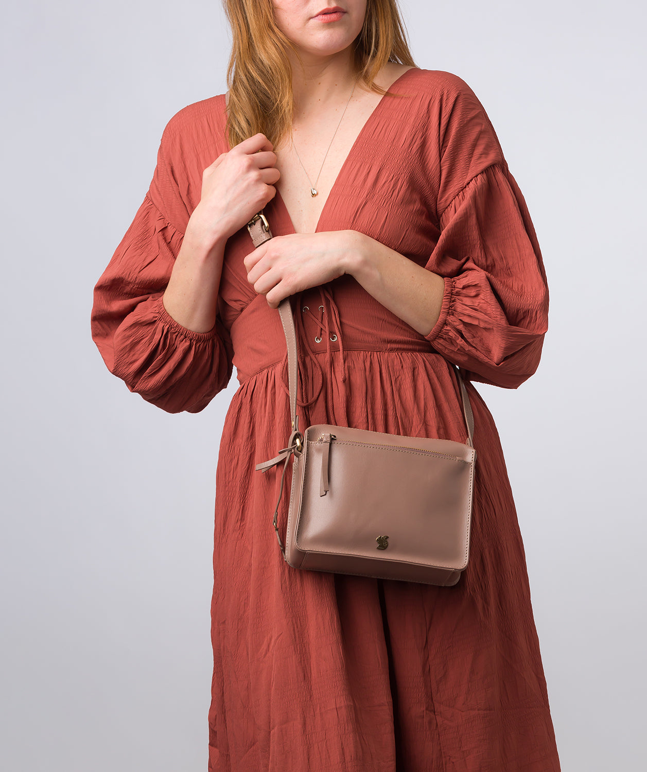 'Aurora' Natural Taupe Leather Cross Body Bag