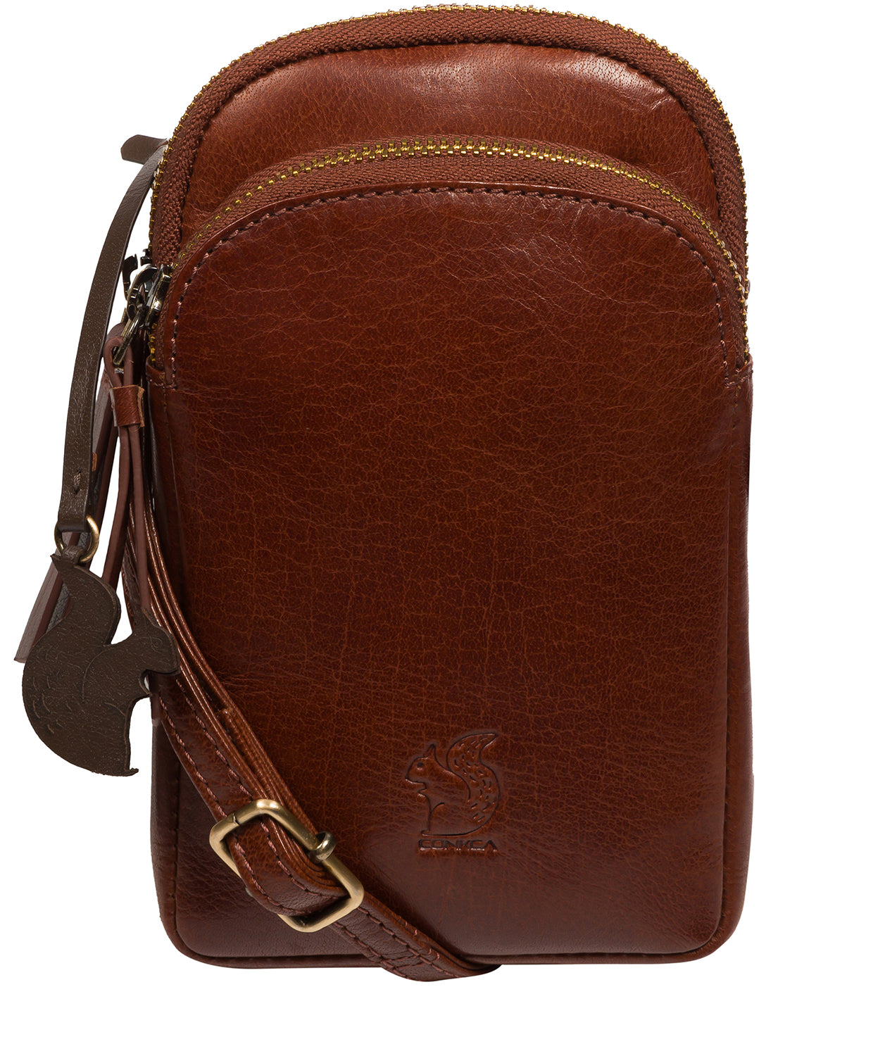 Conkca Signature Collection #product-type#: 'Leia' Conker Brown Leather Cross Body Phone Bag