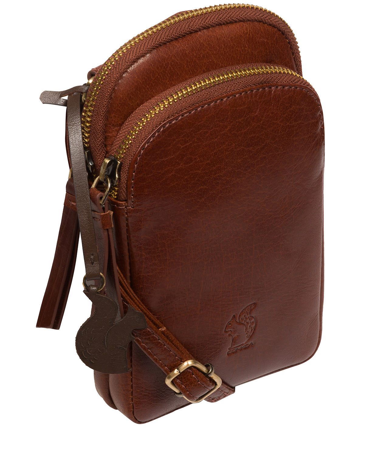 Conkca Signature Collection #product-type#: 'Leia' Conker Brown Leather Cross Body Phone Bag