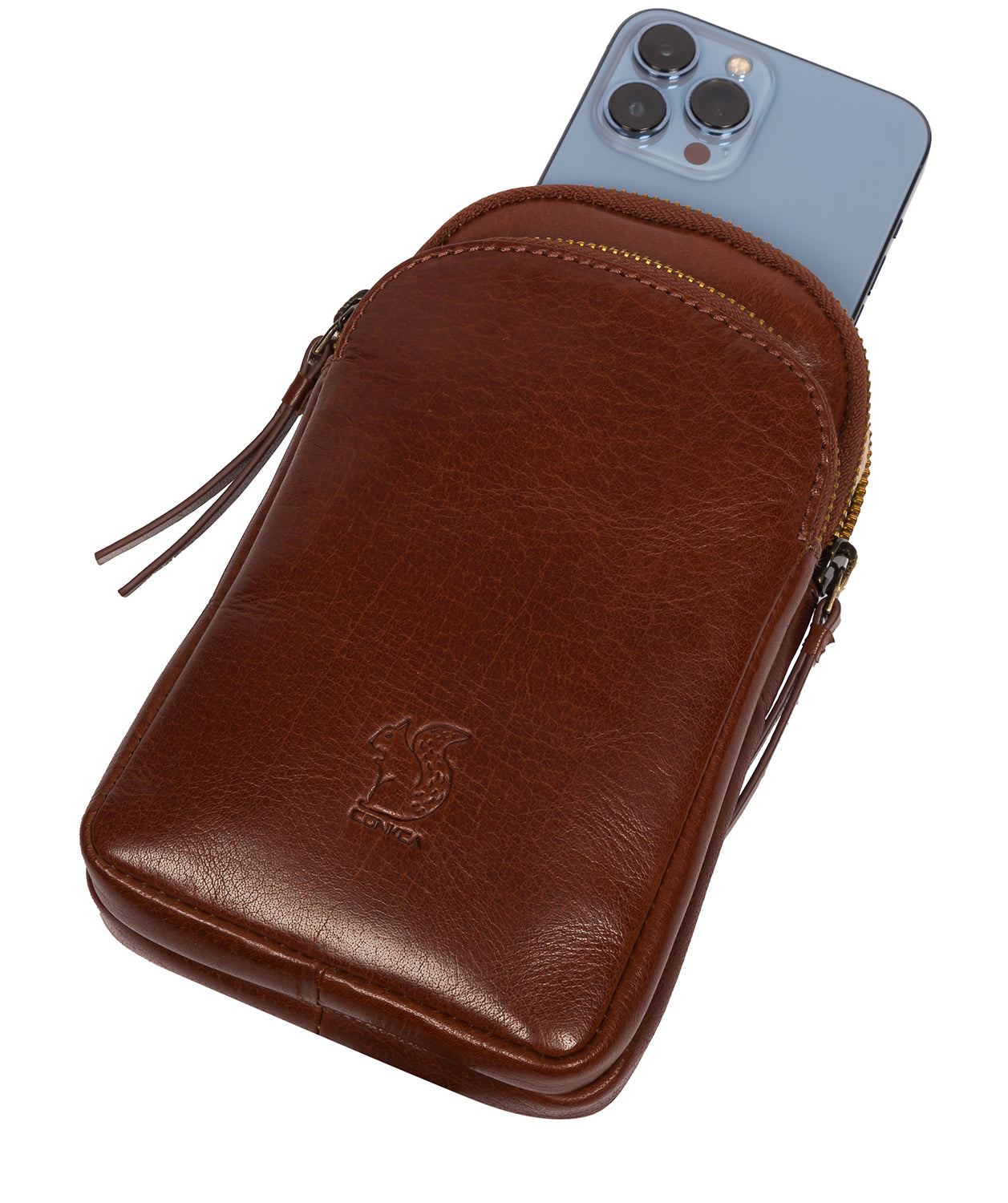 Conkca Signature Collection #product-type#: 'Leia' Conker Brown Leather Cross Body Phone Bag