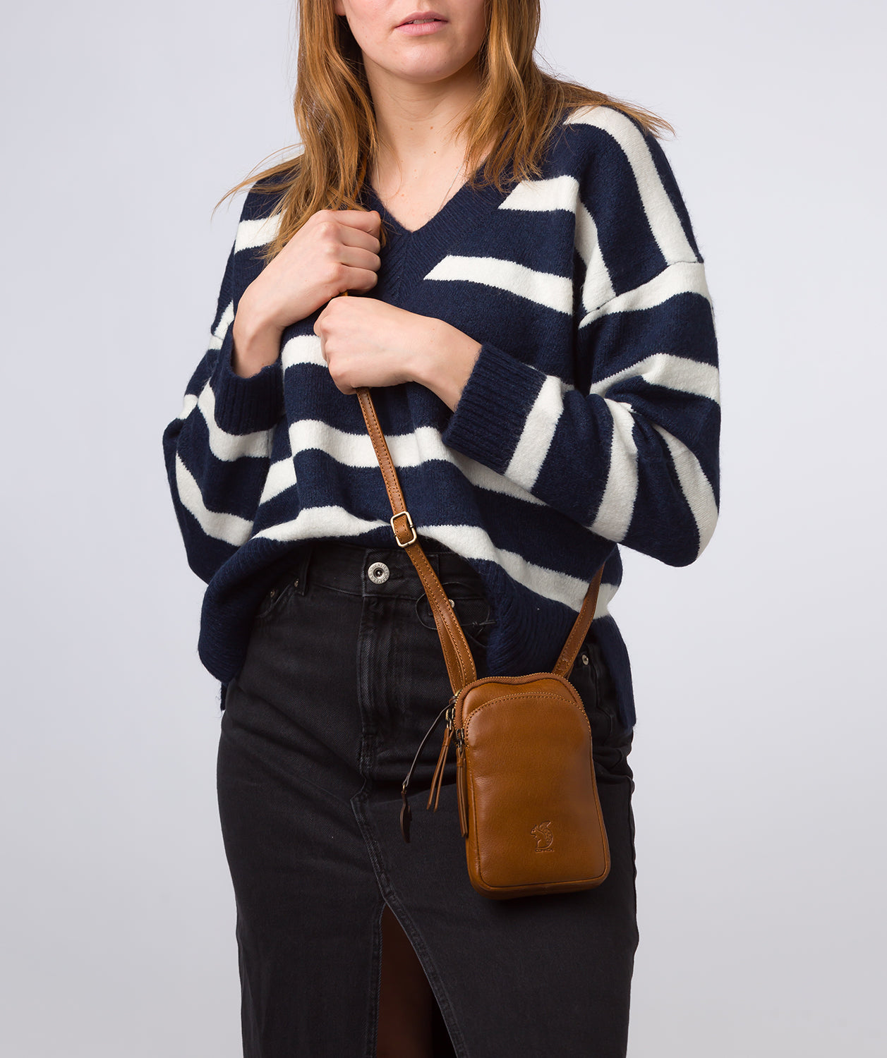 'Leia' Dark Tan Leather Cross Body Phone Bag