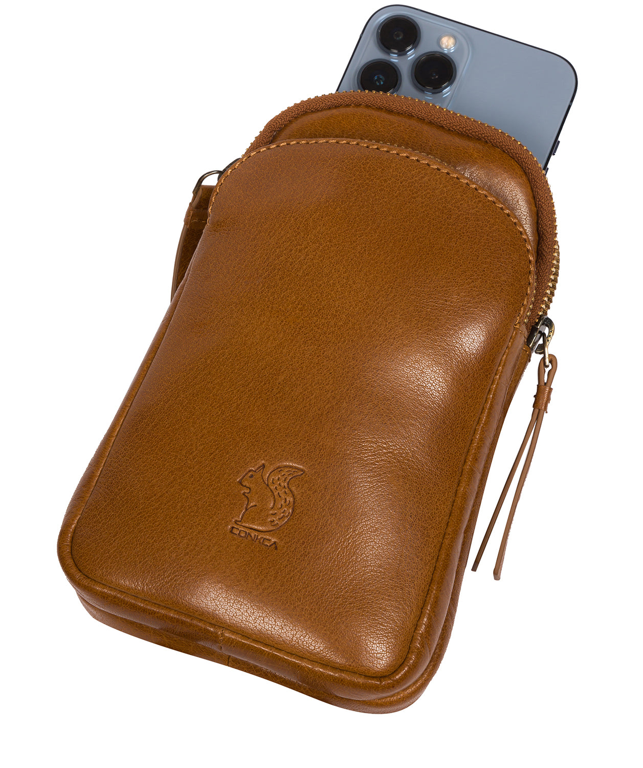 Conkca Signature Collection #product-type#: 'Leia' Dark Tan Leather Cross Body Phone Bag