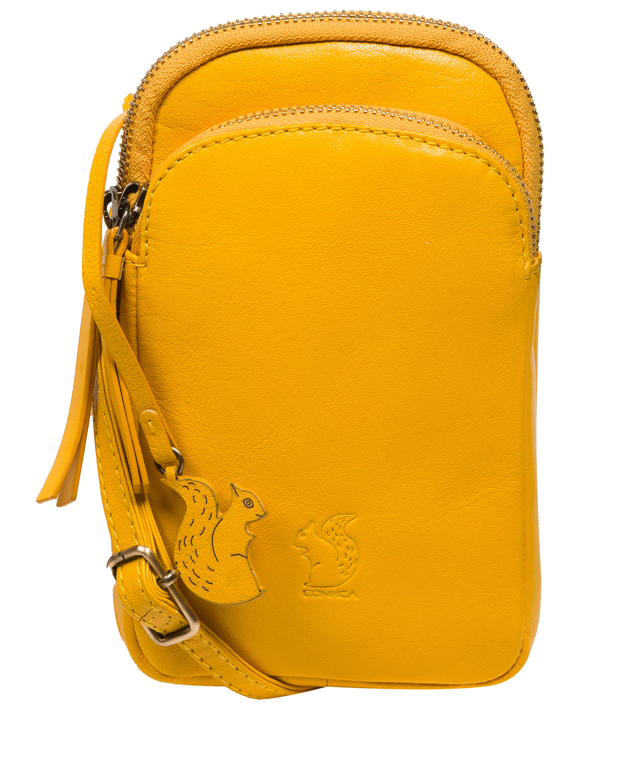 Conkca Signature Collection #product-type#: 'Leia' Lemon Drop Leather Cross Body Phone Bag