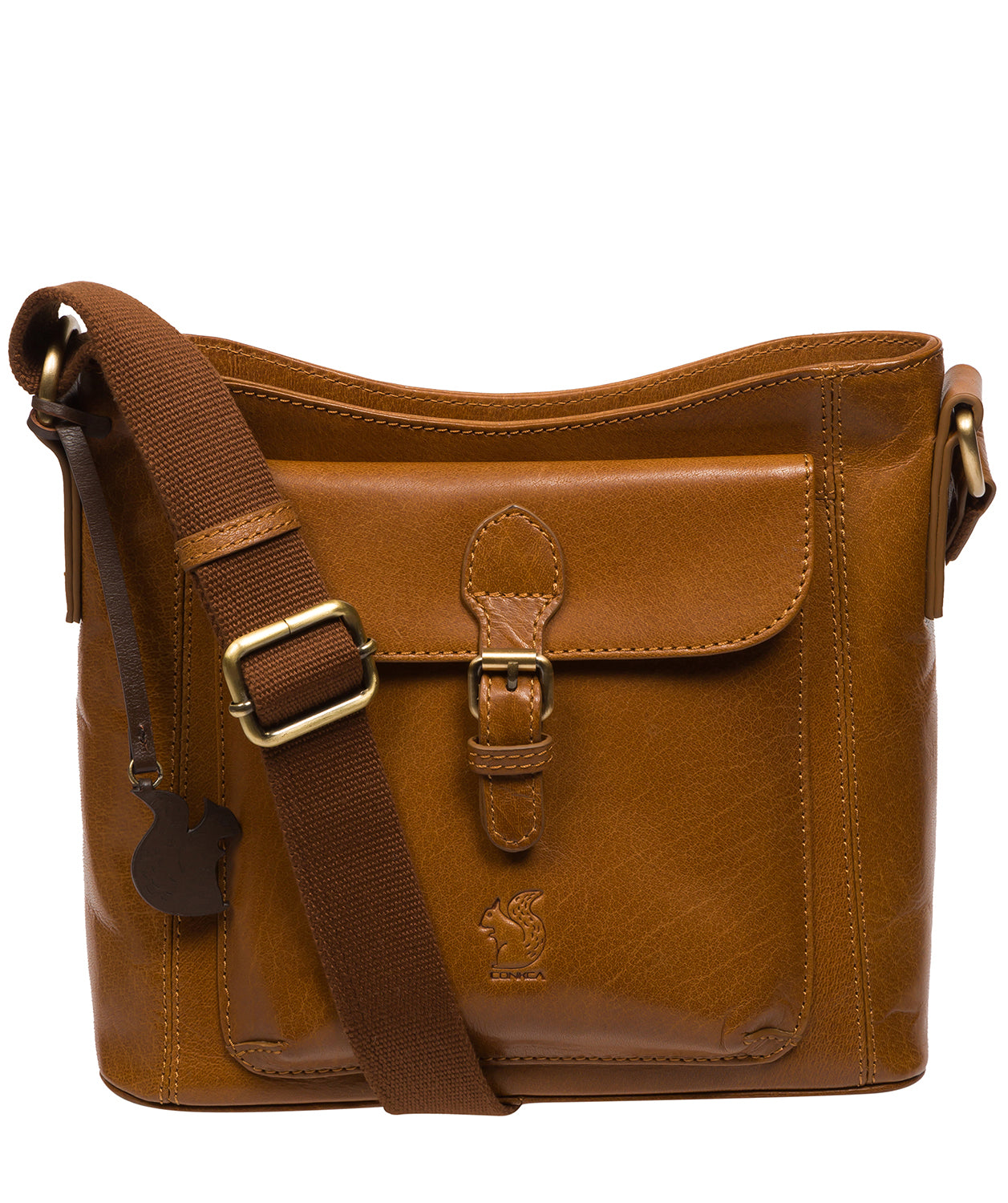 Conkca Signature Collection #product-type#: 'Carla' Dark Tan Leather Cross Body Bag