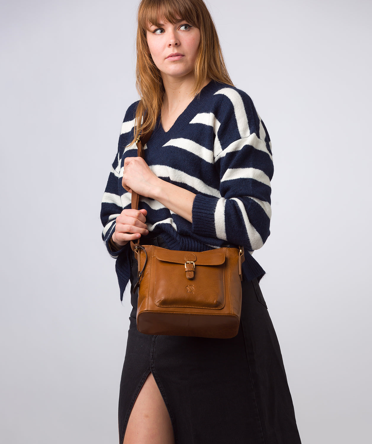 'Carla' Dark Tan Leather Cross Body Bag