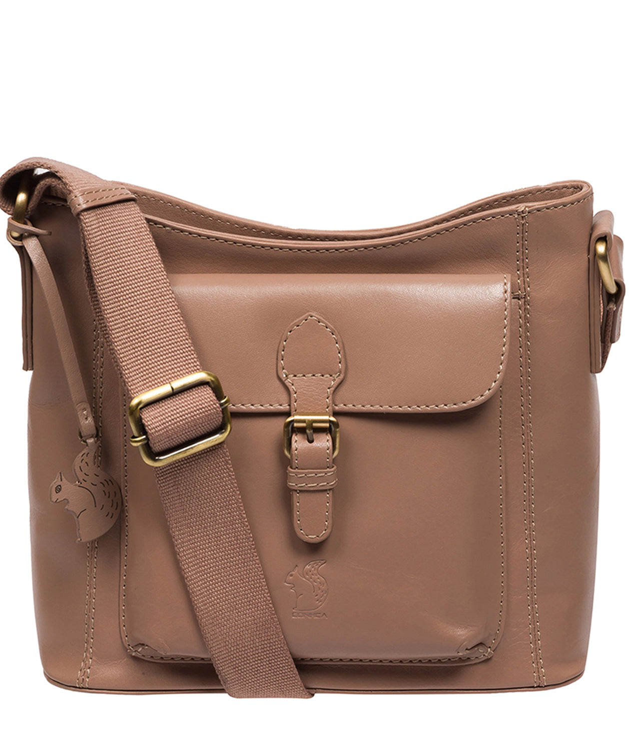 Conkca Signature Collection Bags: 'Carla' Natural Taupe Leather Cross Body Bag