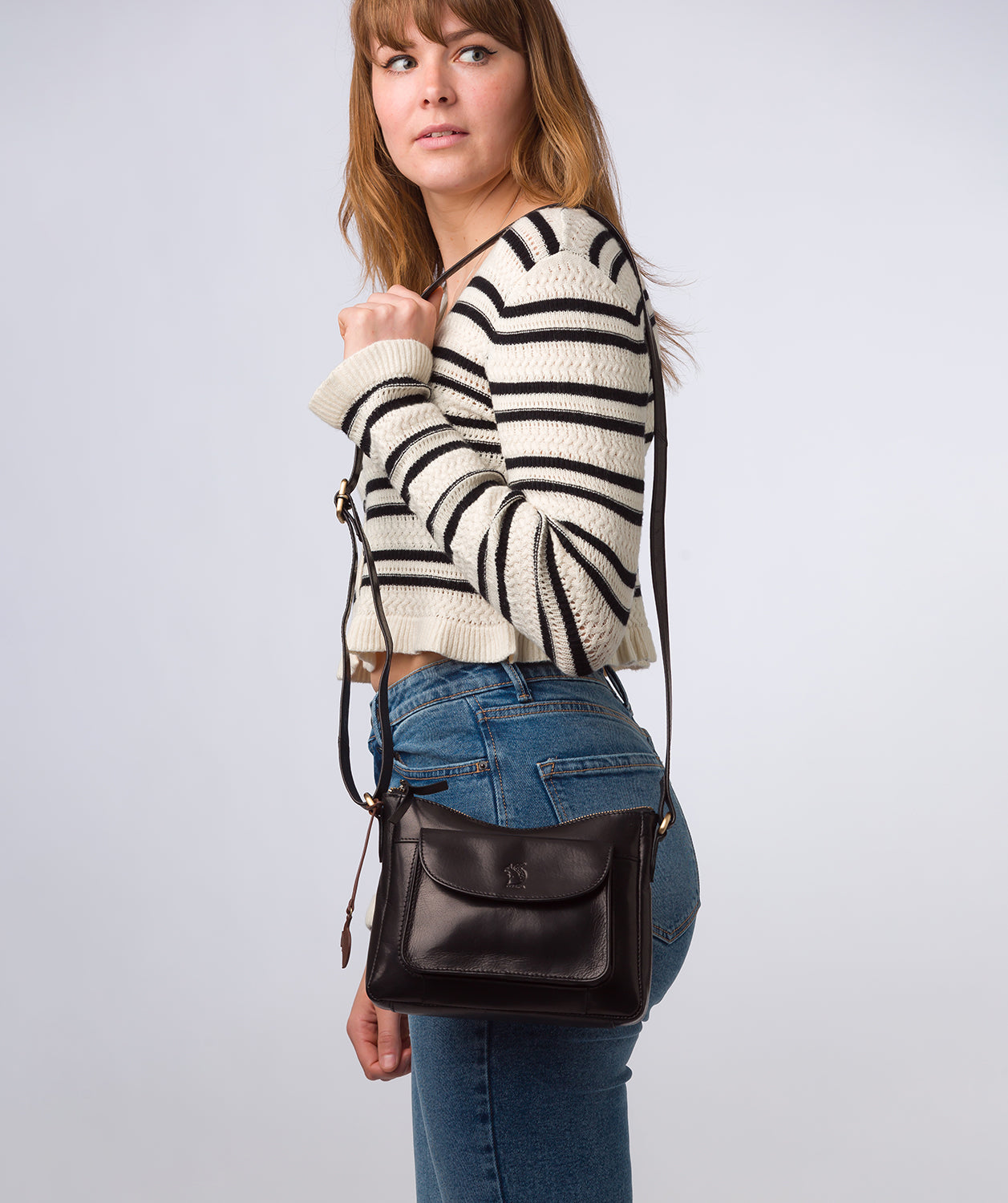 'Lottie' Black Leather Cross Body Bag