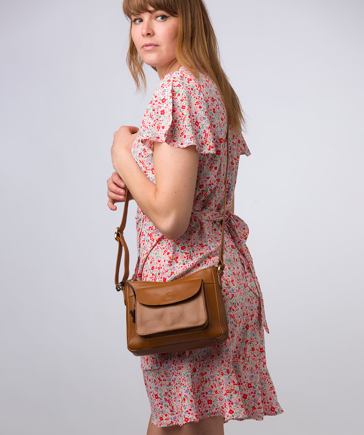 'Lottie' Dark Tan Leather Cross Body Bag